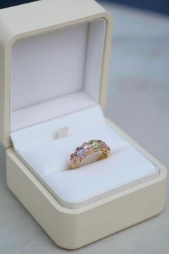 Natural Untreated Multi-Color Sapphire Half-Eternity Ring Gold