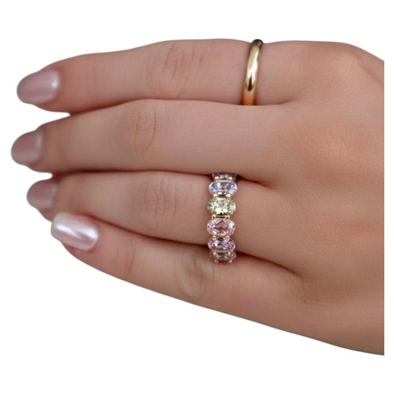 Natural Untreated Multi-Color Sapphire Half-Eternity Ring Gold For Sale