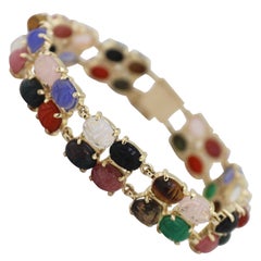 Multi-Stone Scarab 14k Yellow Gold Bracelet