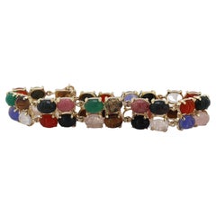 Multi-Stone Scarab 14k Yellow Gold Bracelet