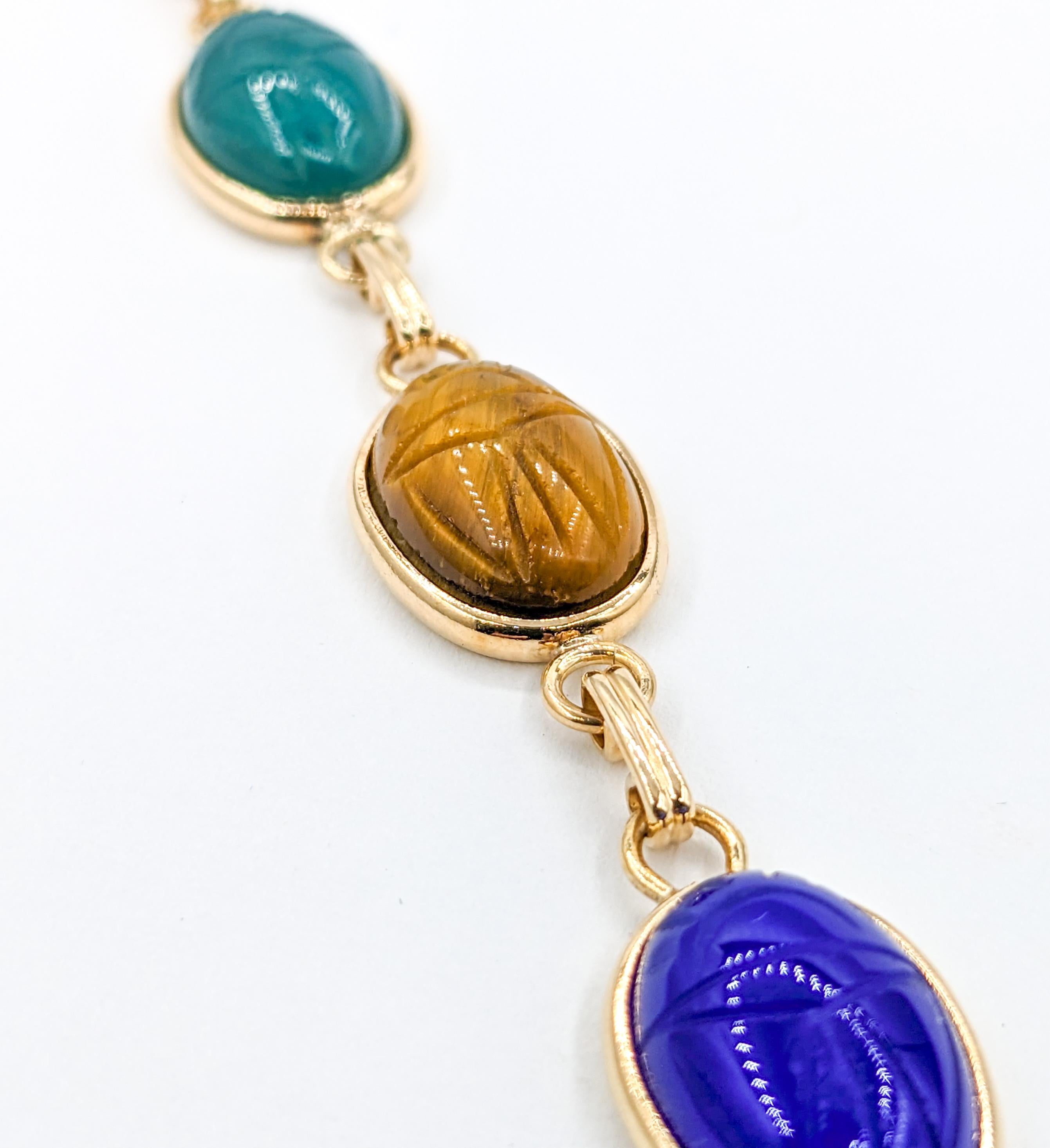 Multi Stone Scarab Bracelet in Yellow Gold  For Sale 1