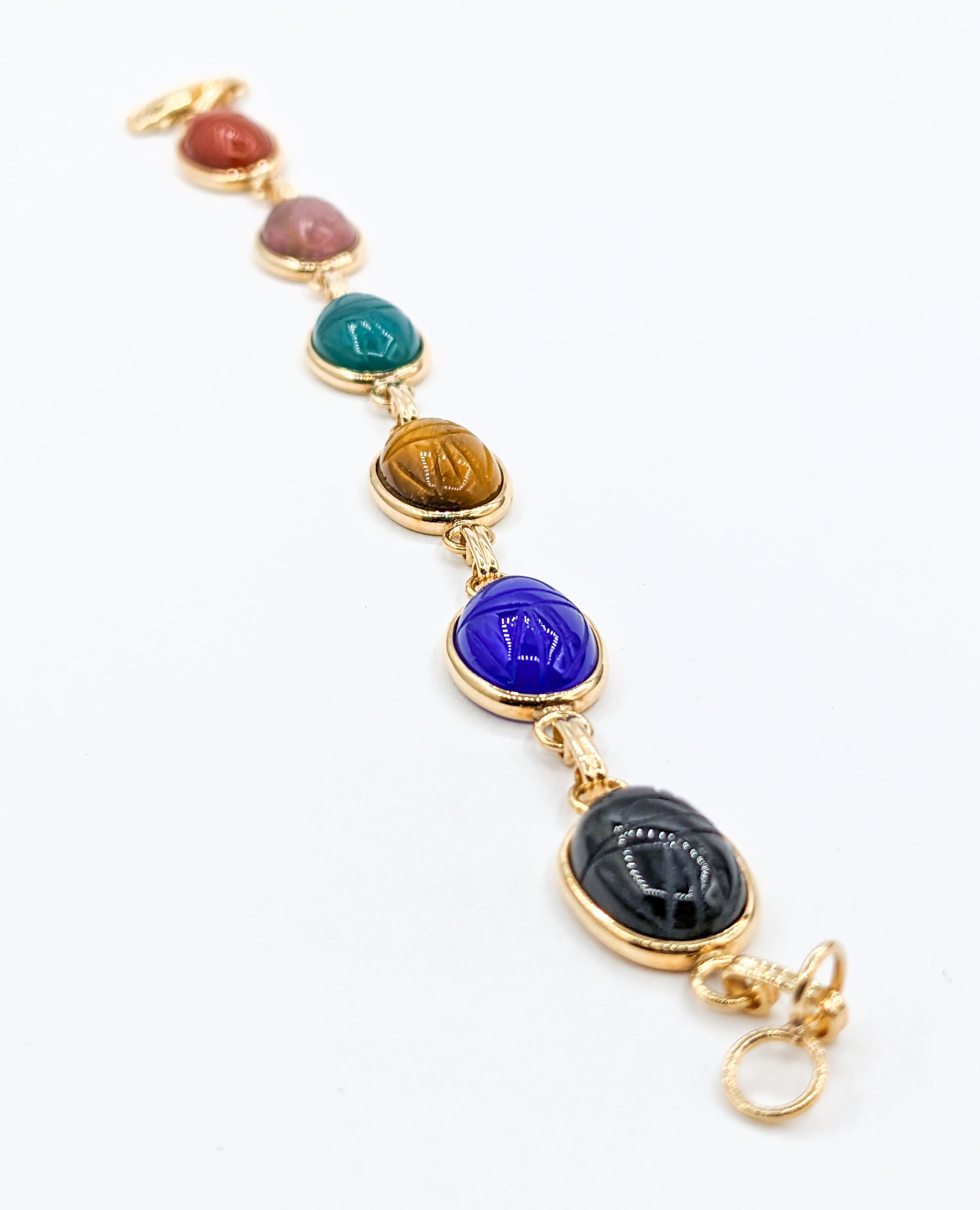 Multi Stone Scarab Bracelet in Yellow Gold  For Sale 2