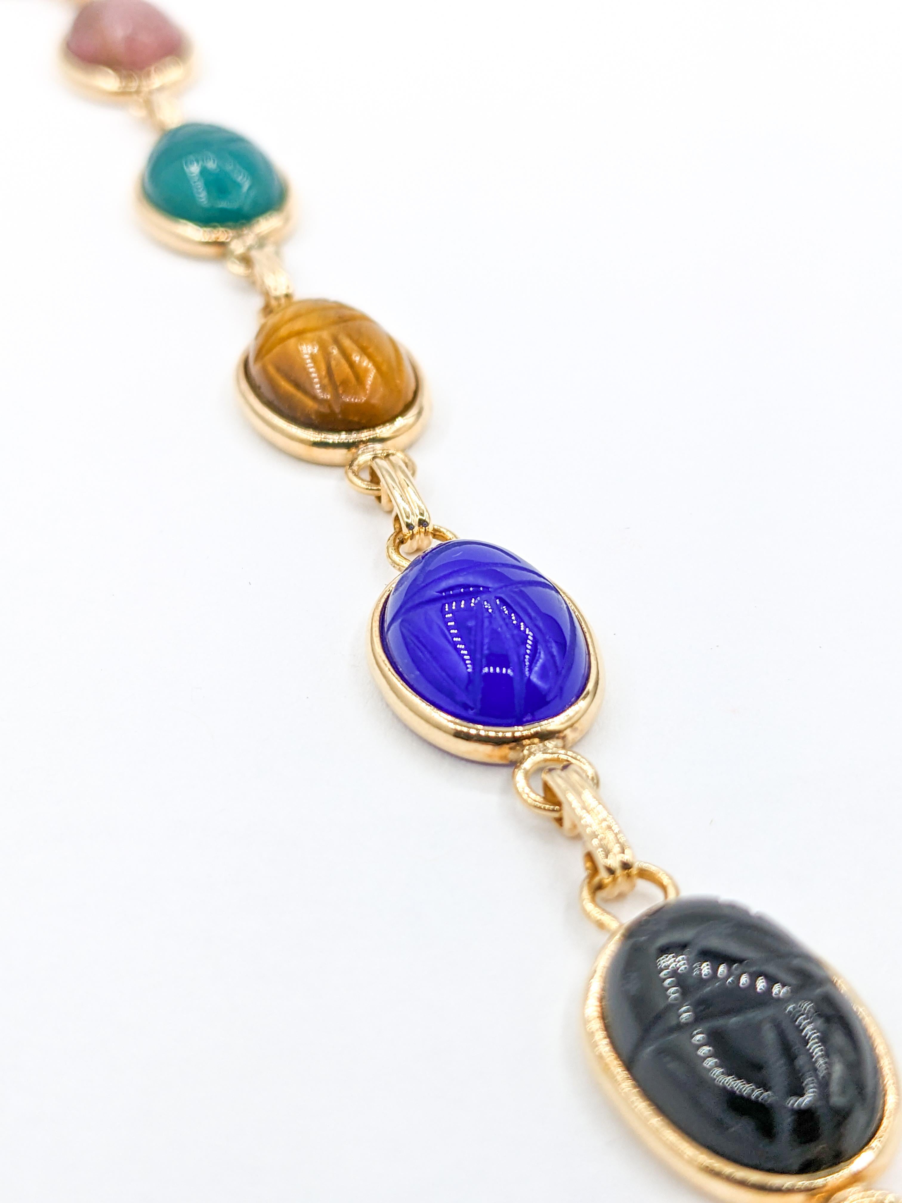 Multi Stone Scarab Bracelet in Yellow Gold  For Sale 3
