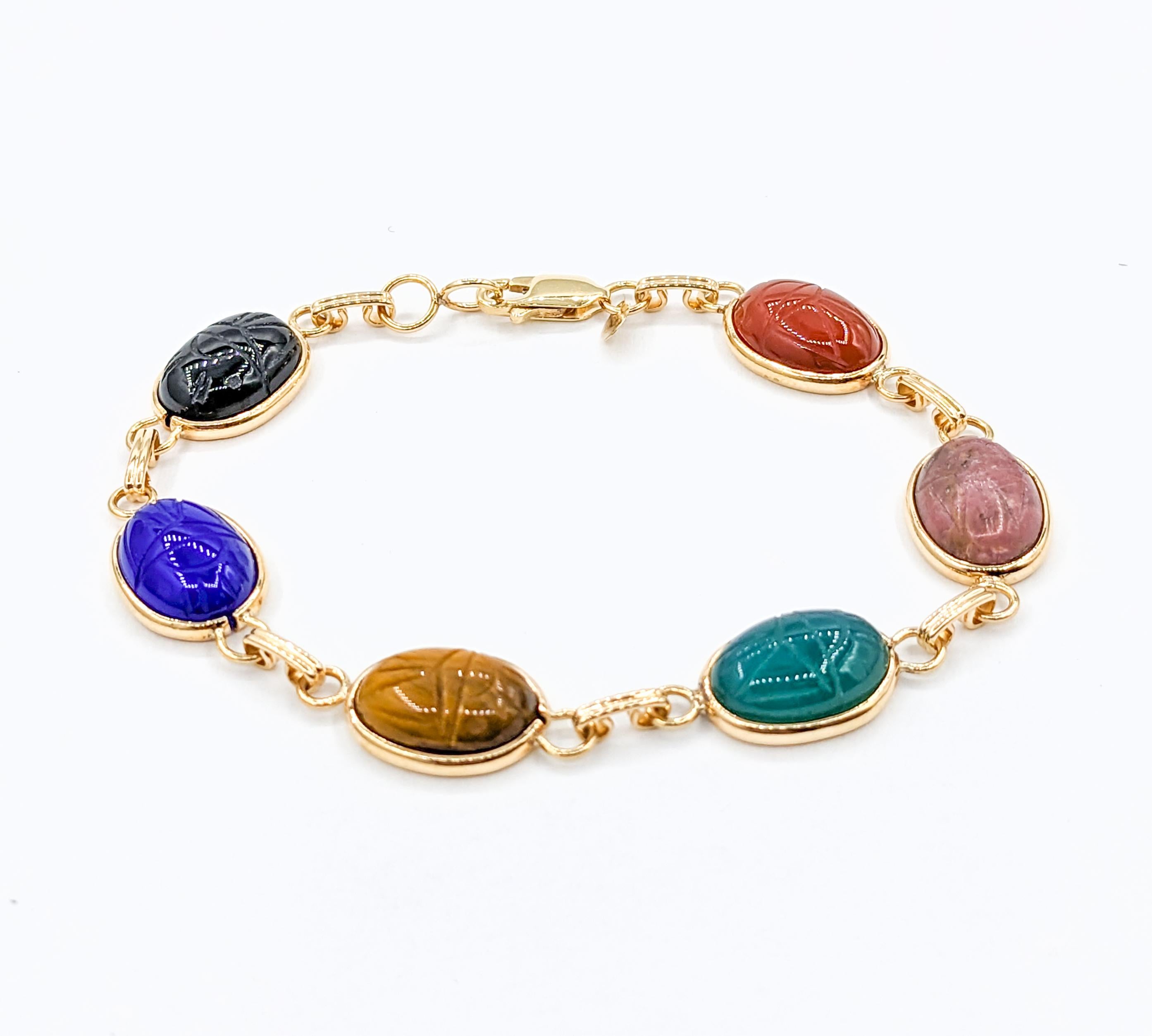 Modern Multi Stone Scarab Bracelet in Yellow Gold  For Sale