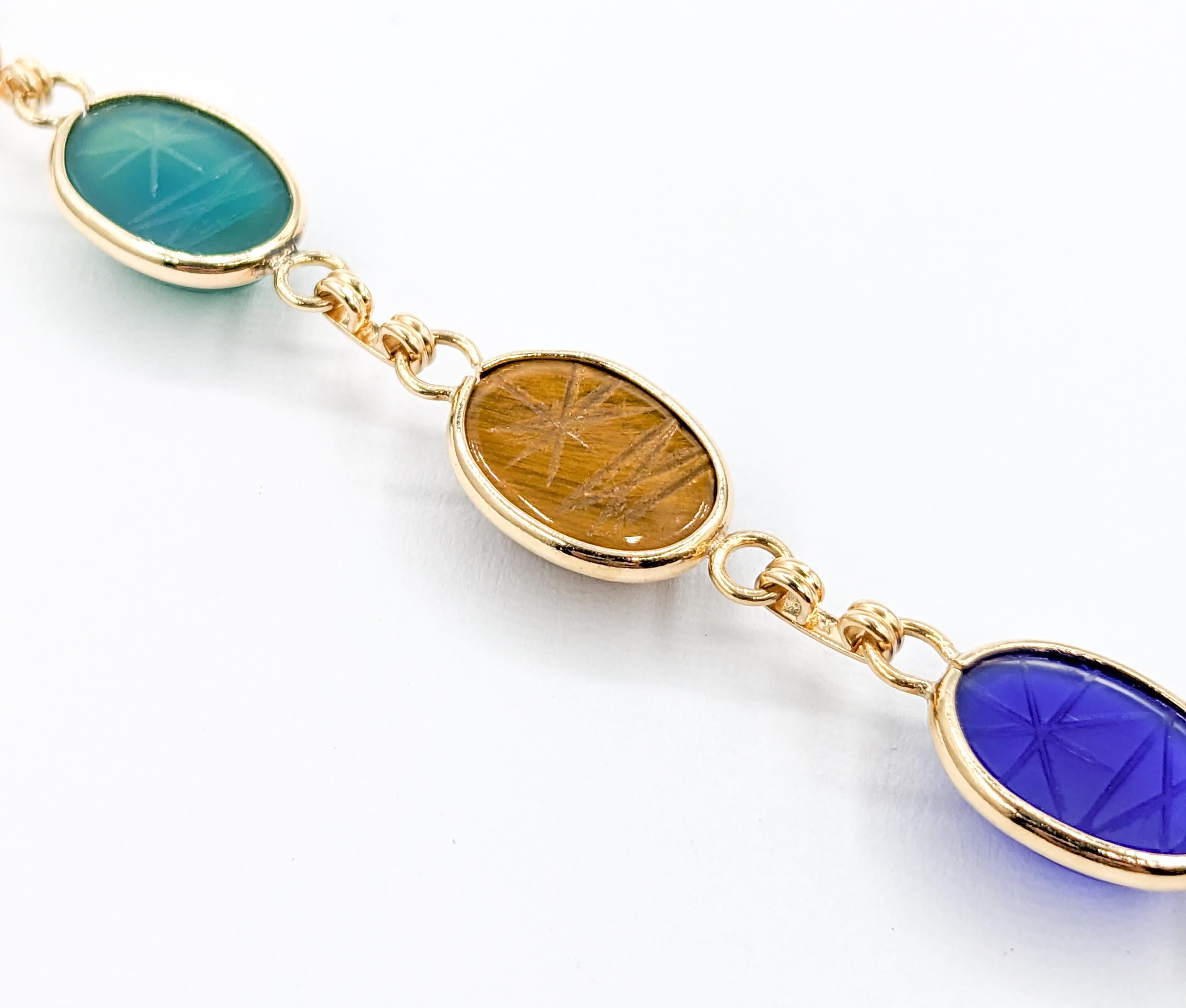 Multi Stone Scarab Bracelet in Yellow Gold  In Excellent Condition For Sale In Bloomington, MN