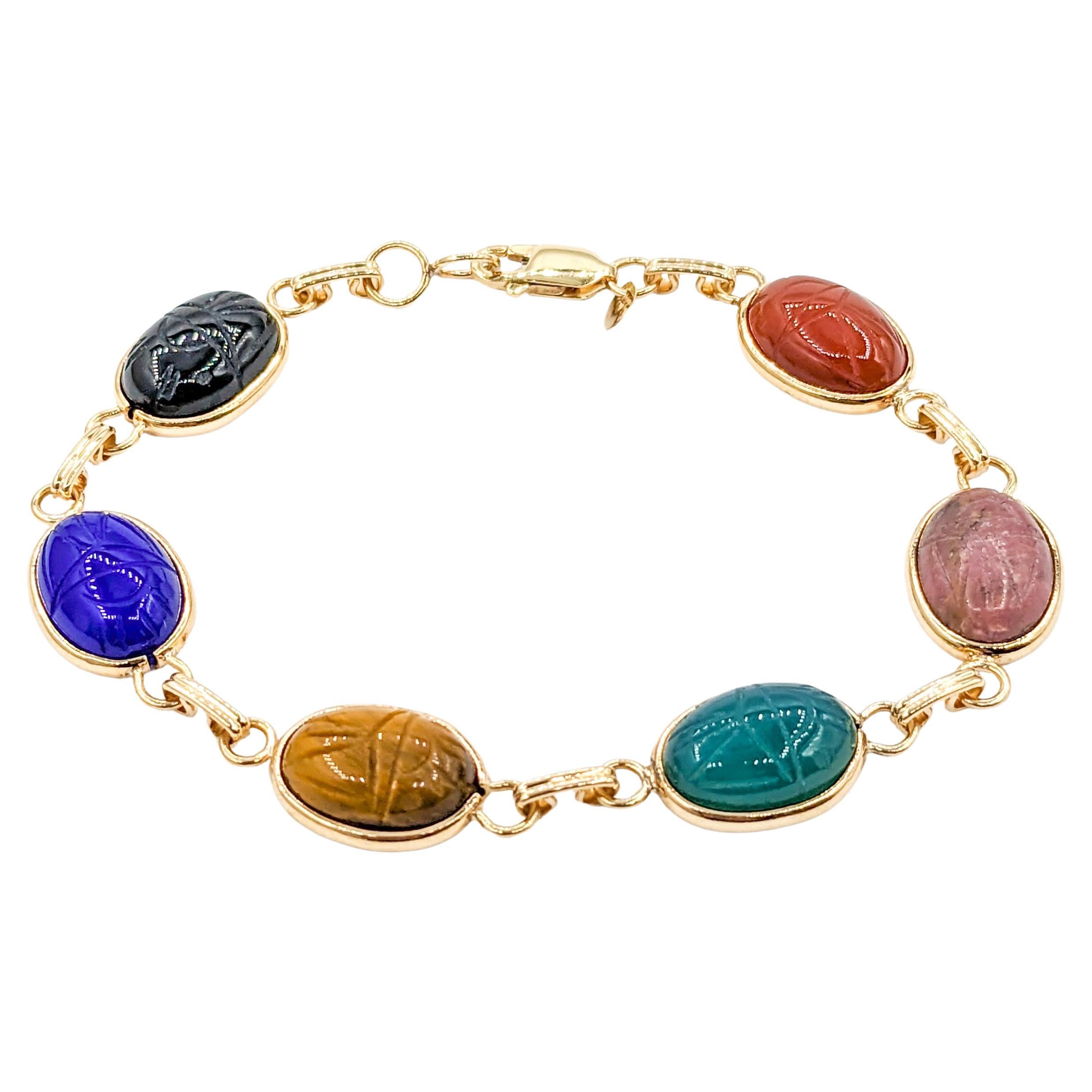 Multi Stone Scarab Bracelet in Yellow Gold 