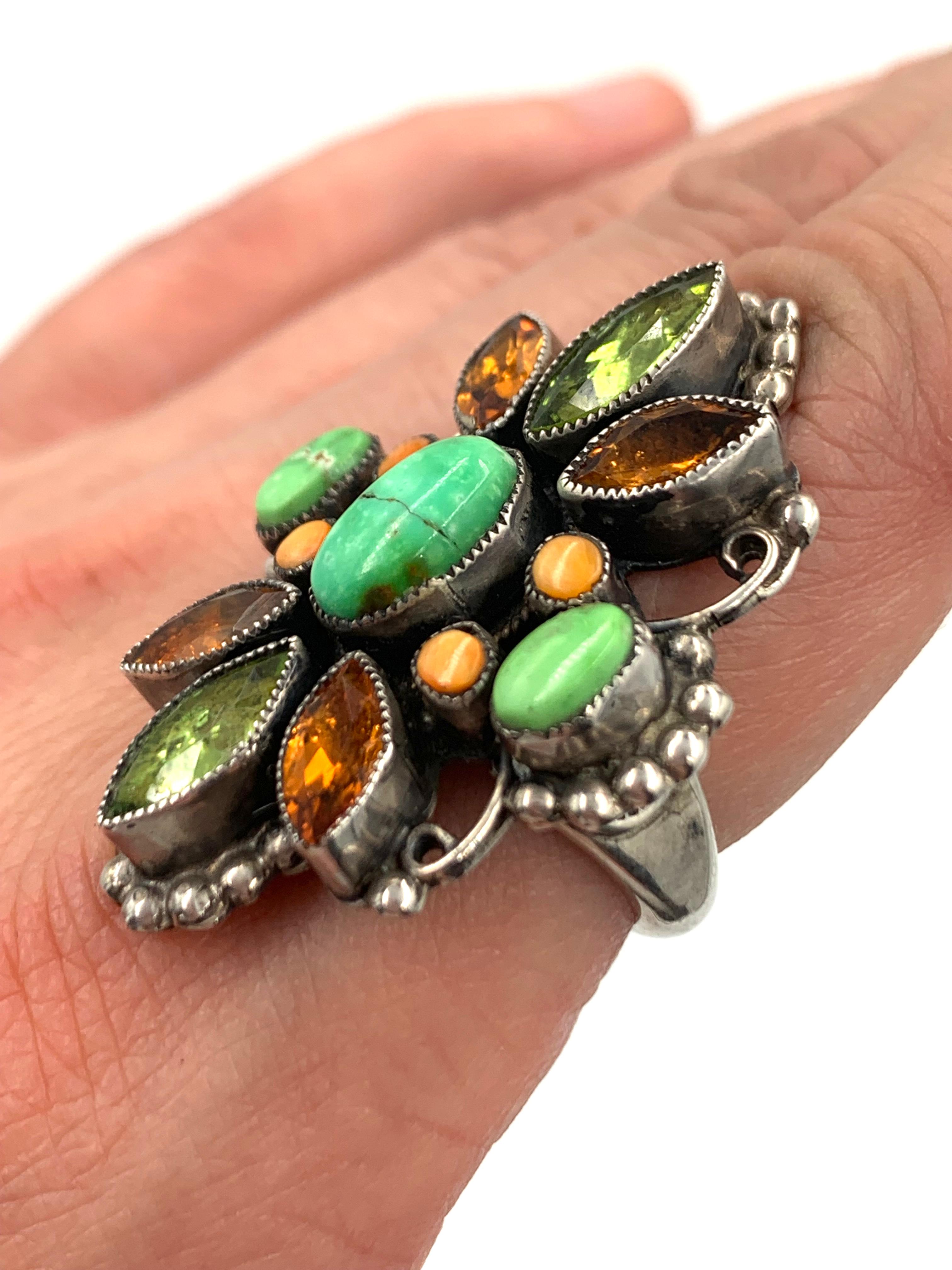 Multi Stone Silver Ring Size 7 ¼ by Leo Feeney In New Condition For Sale In Scottsdale, AZ