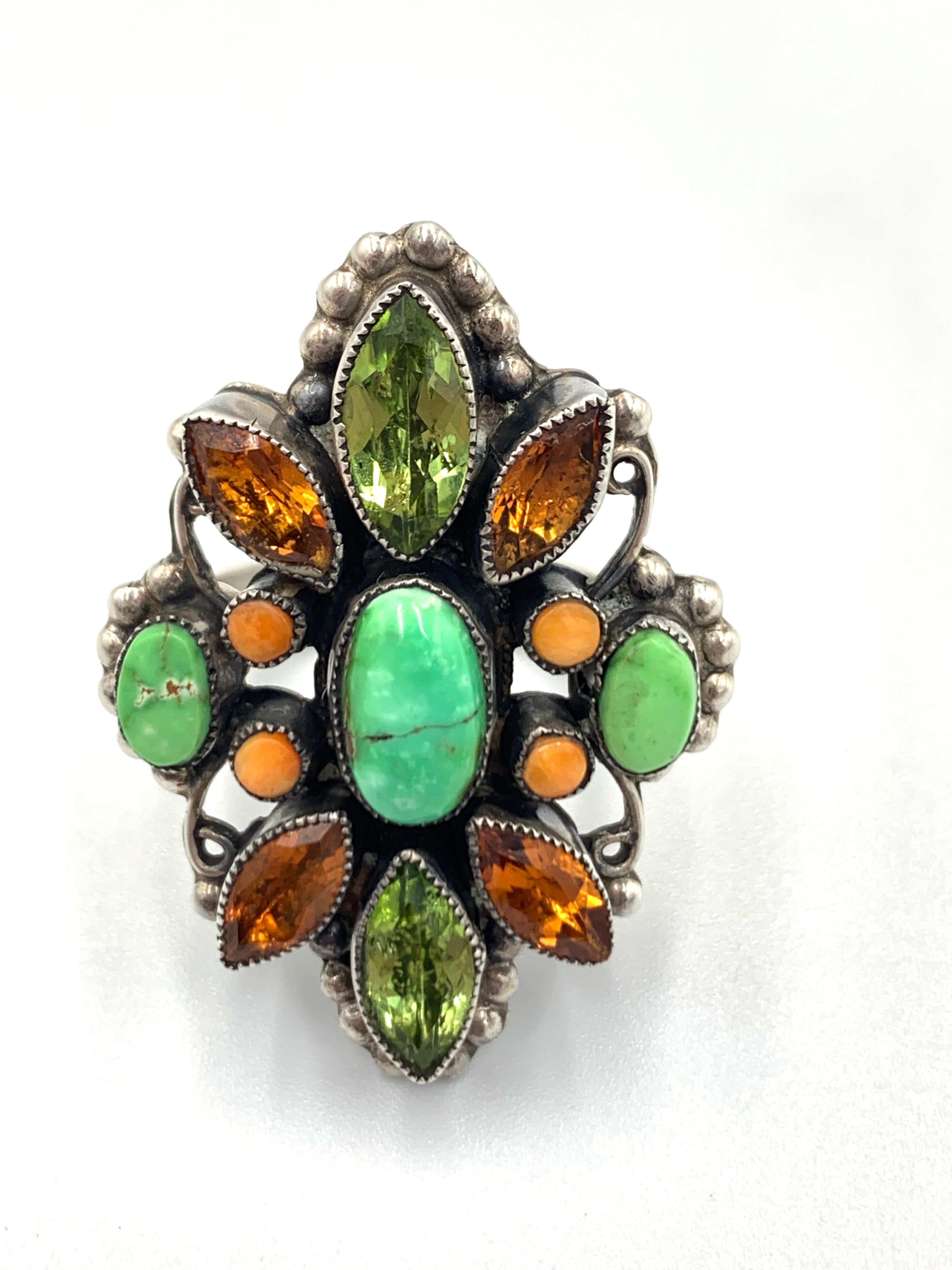 Multi Stone Silver Ring Size 7 ¼ by Leo Feeney For Sale 2