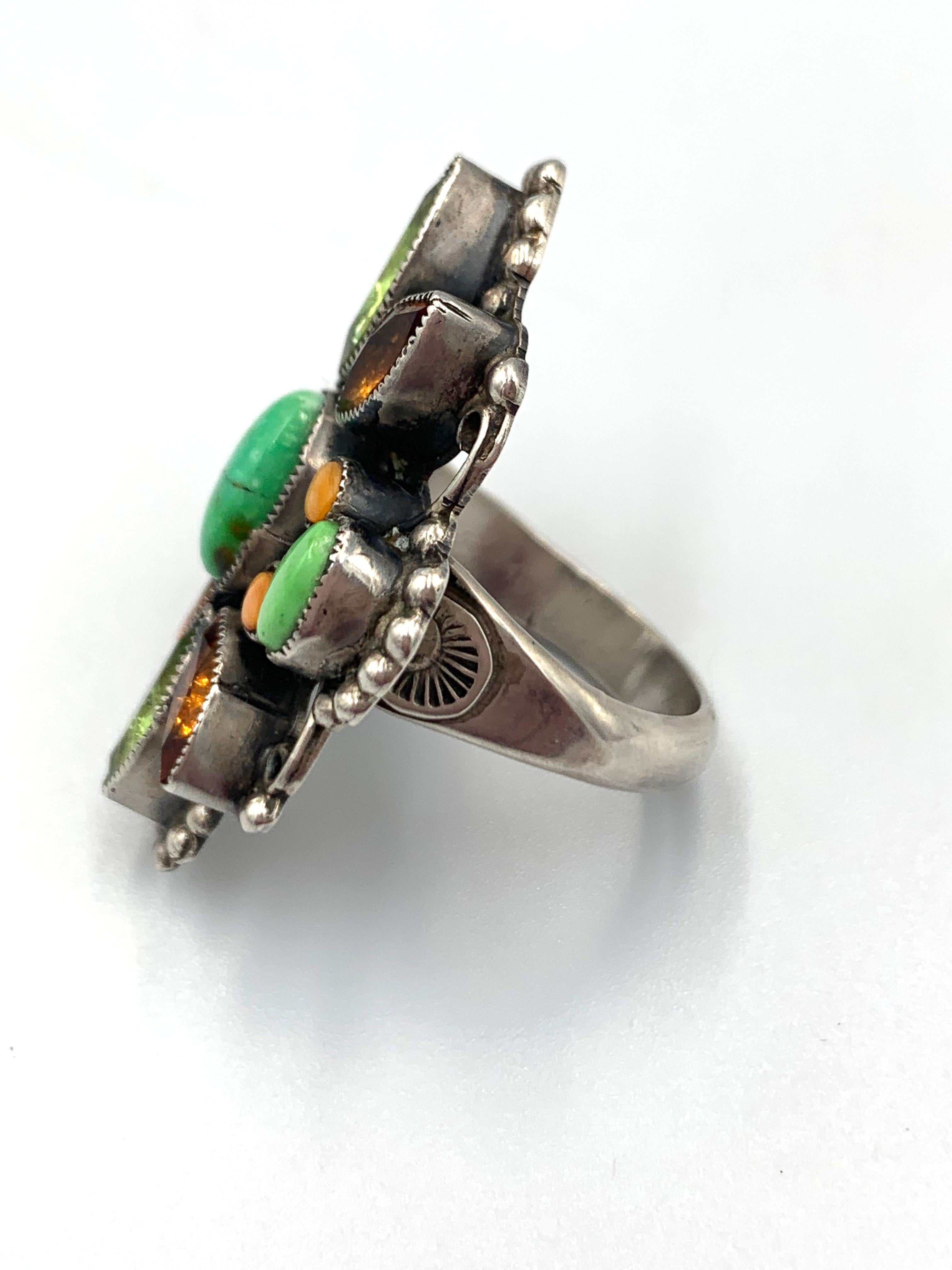 Multi Stone Silver Ring Size 7 ¼ by Leo Feeney For Sale 3