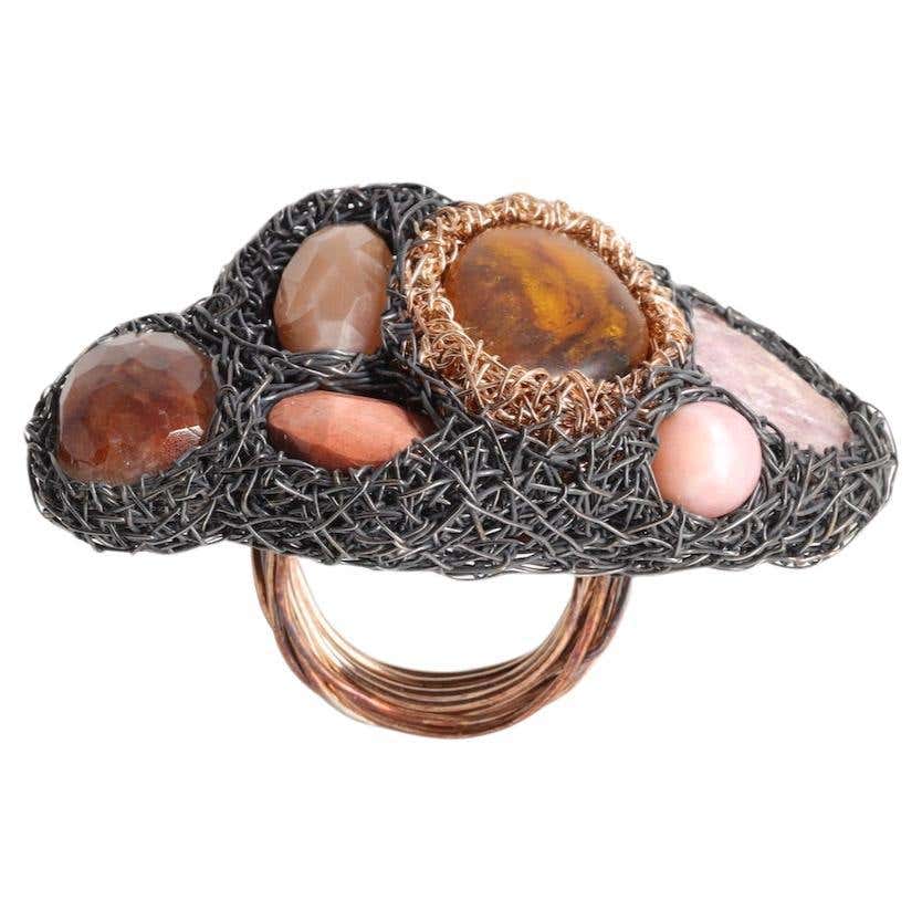 A Single Cocktail Rings Multi Stone Statement Cocktail Ring in Silver and Rose Gold by Artist ...