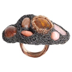 Multi Stone Statement Cocktail Ring in Silver and Rose Gold by Artist