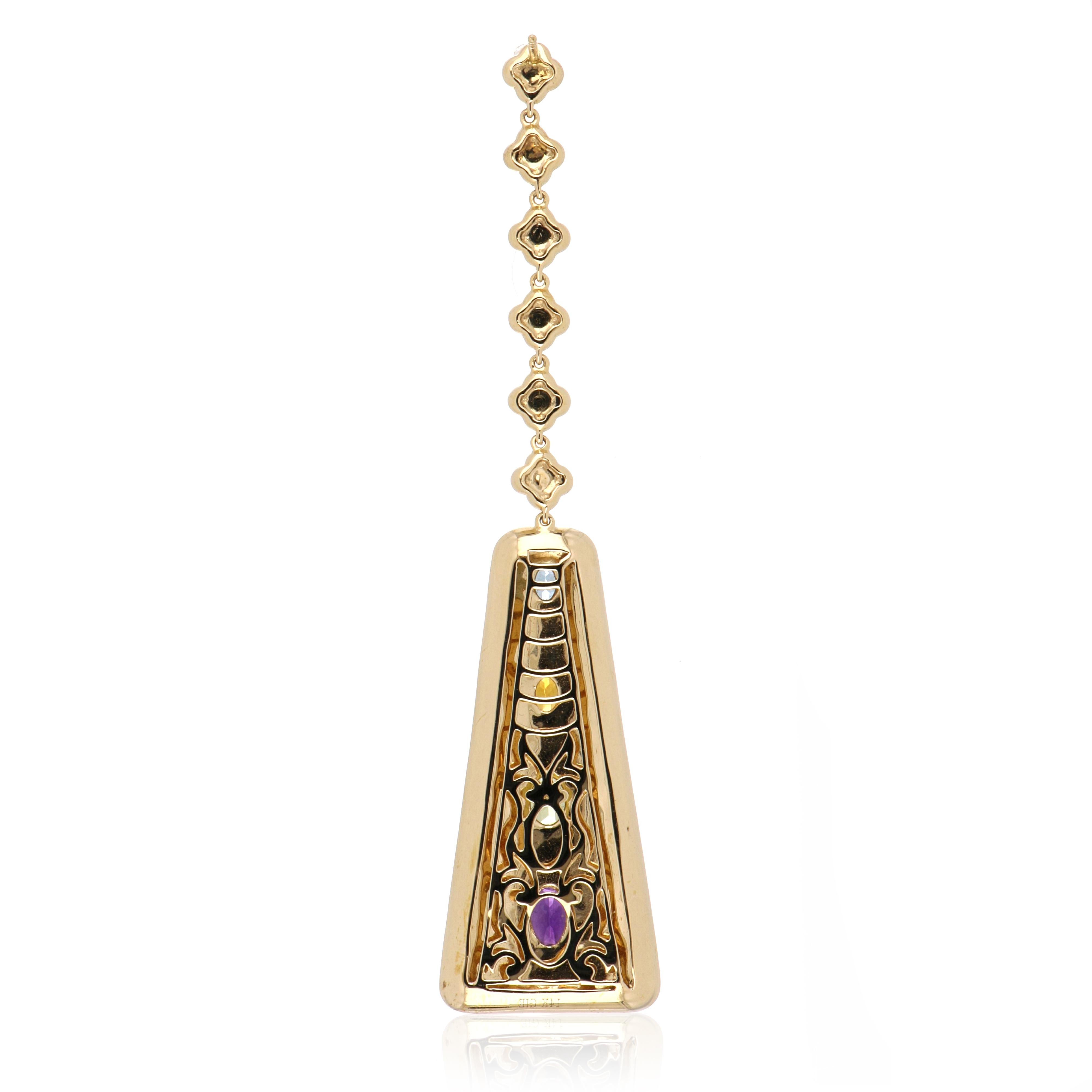 Women's Multi Stone Studded Multi Color Enamel Earrings in 14 Karat Gold For Sale