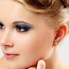 Multi Stone Tourmaline Sapphire 14 Karat Ear Climbers Earrings