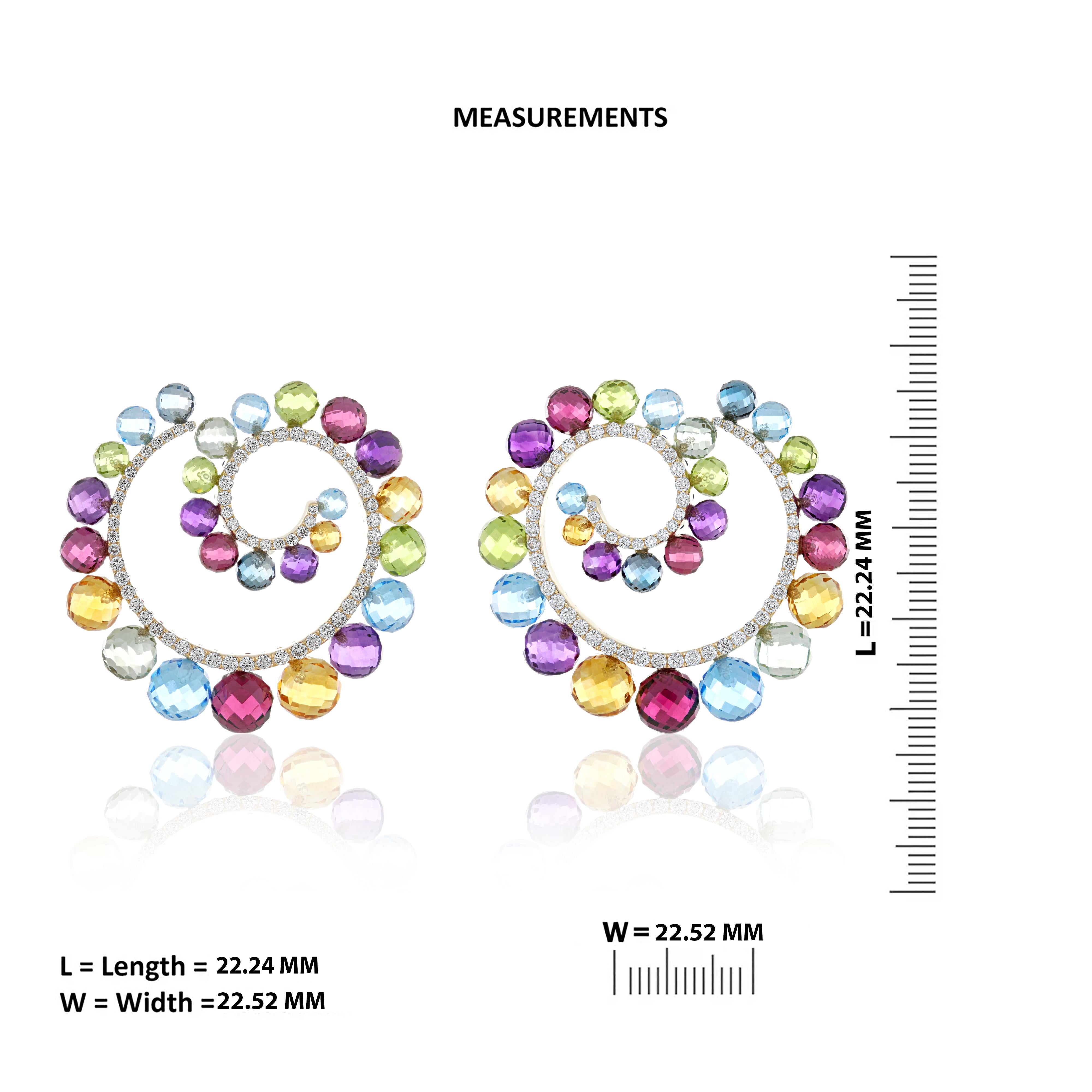 Multi Stones, Multi Sapphire and Diamond Studded Earrings in 14k Yellow Gold For Sale 5
