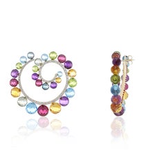Multi Stones, Multi Sapphire and Diamond Studded Earrings in 14k Yellow Gold