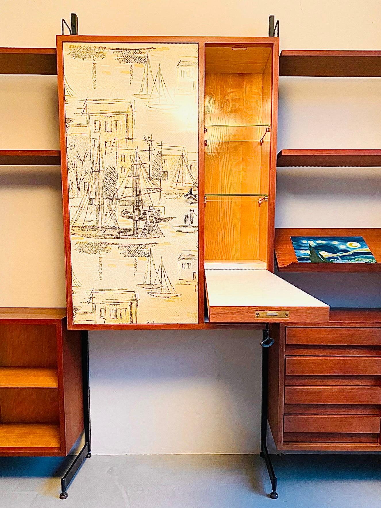 Mid-20th Century Multi Storage Functional Italian Shelving System Room Divider with Art Work For Sale