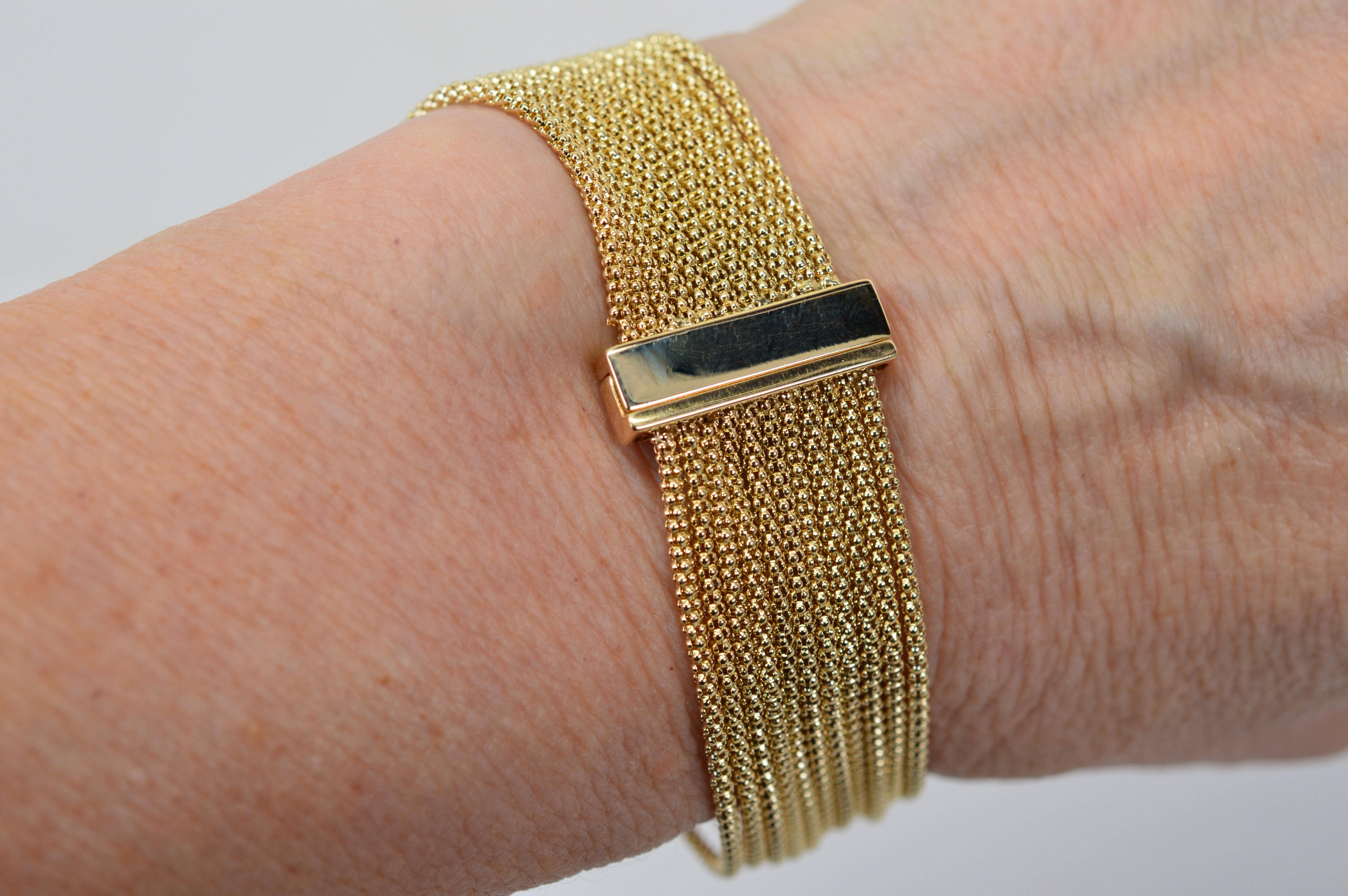 Multi Strand 14 Karat Gold Mesh Chain Bracelet In Excellent Condition In Mount Kisco, NY