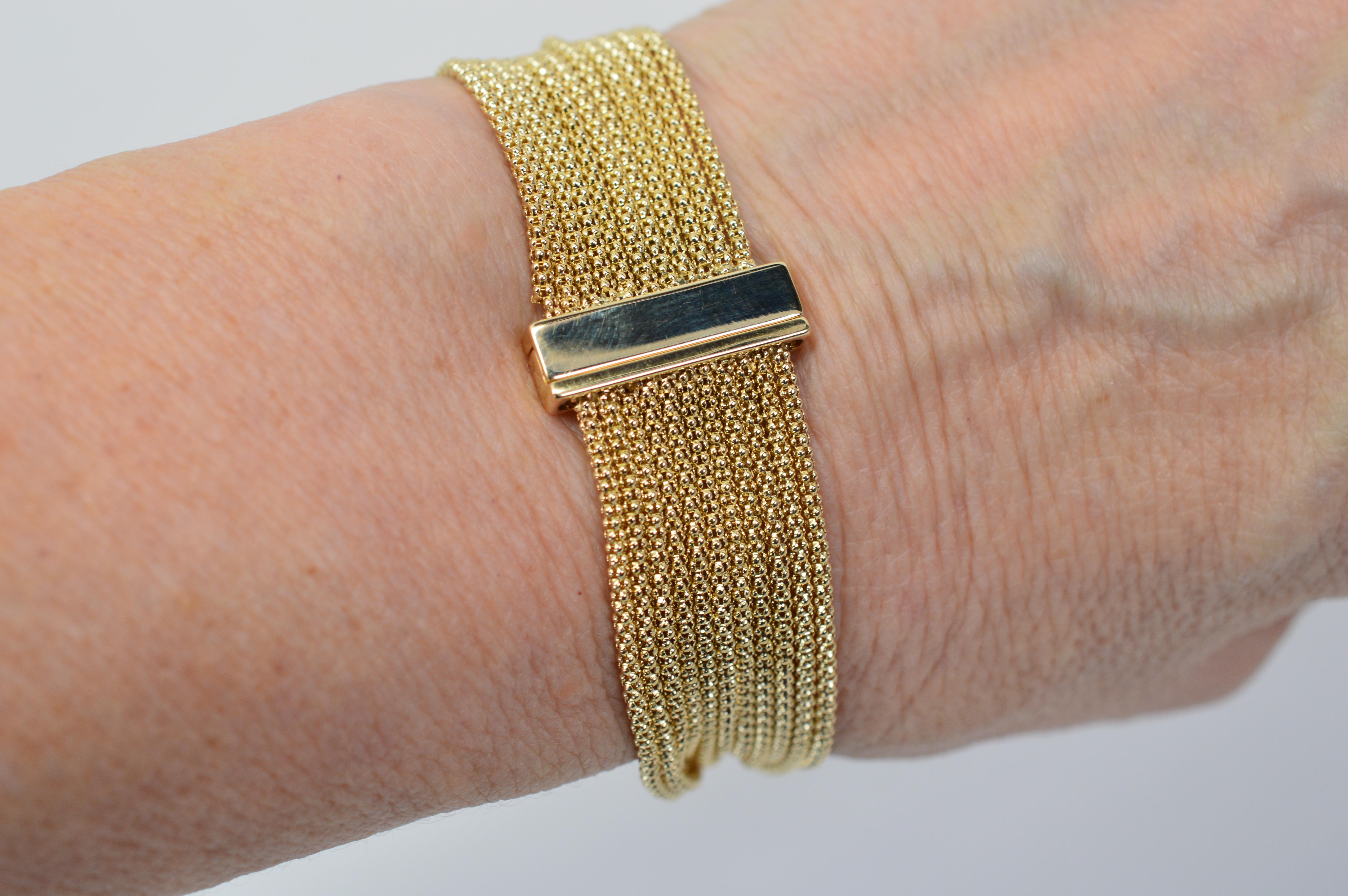 Multi Strand 14 Karat Gold Mesh Chain Bracelet 3