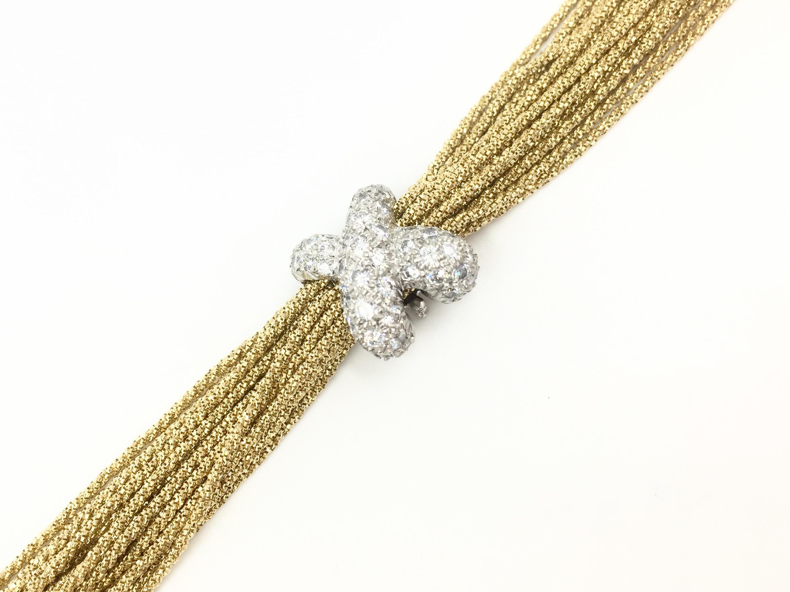 Retro Multi Strand 18 Karat Gold and Platinum Diamond X Yuri Ichihashi Bracelet