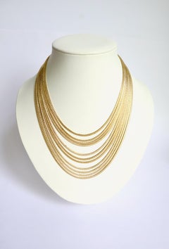 Multi-Strand 18 Karat Yellow Gold Necklace Composed of 11 Satin Hinged Wires