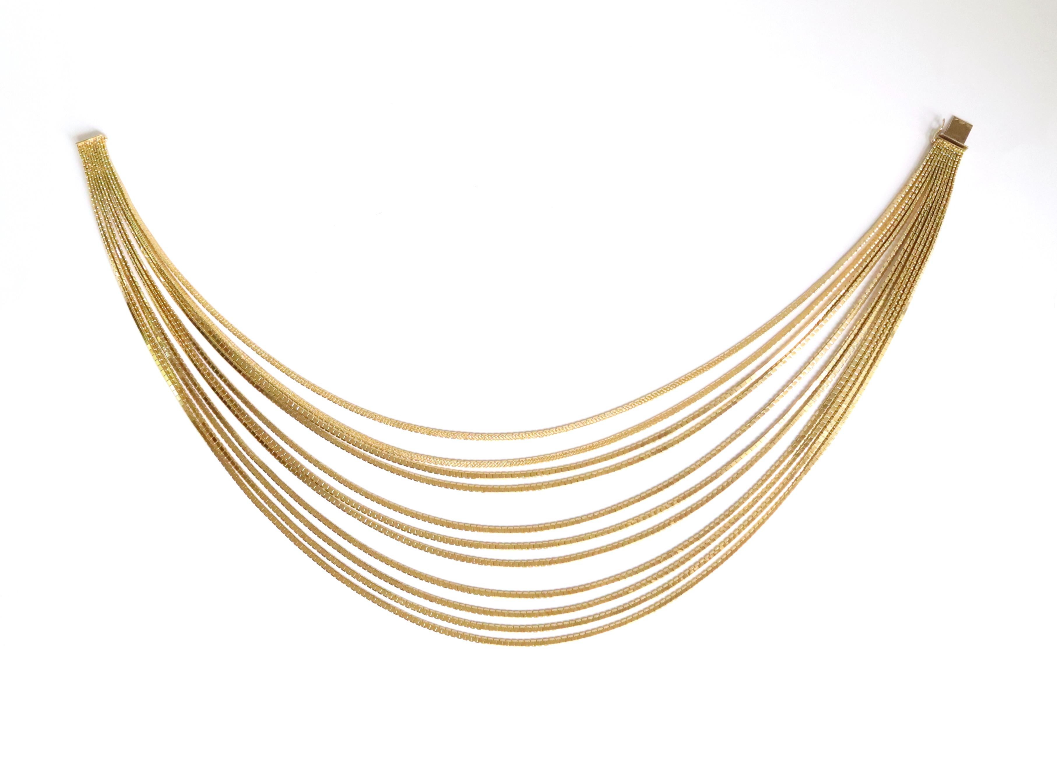 Mehrreihige Halskette aus 18 Karat Gelbgold mit Scharnier aus 11 Satin-Drahten im Angebot 2