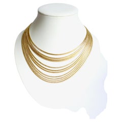 Multi-Strand 18 Karat Yellow Gold Necklace Composed of 11 Satin Hinged Wires