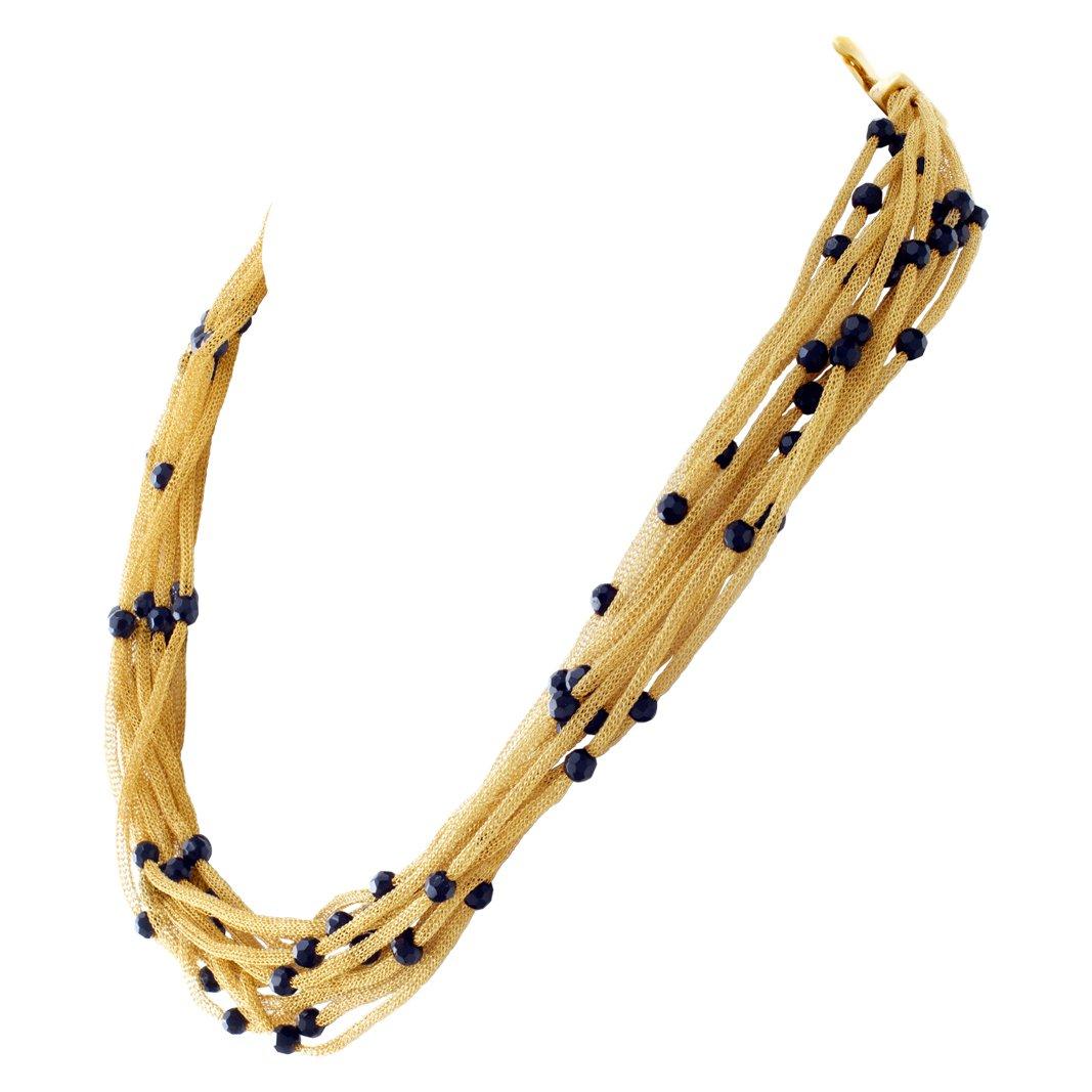 Mehrreihige Halskette aus 18 Karat Gold mit facettierten Onyxperlen Stationen Damen im Angebot