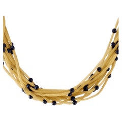 Vintage Multi-Strand 18k Gold Necklace with Faceted Onyx Bead Stations