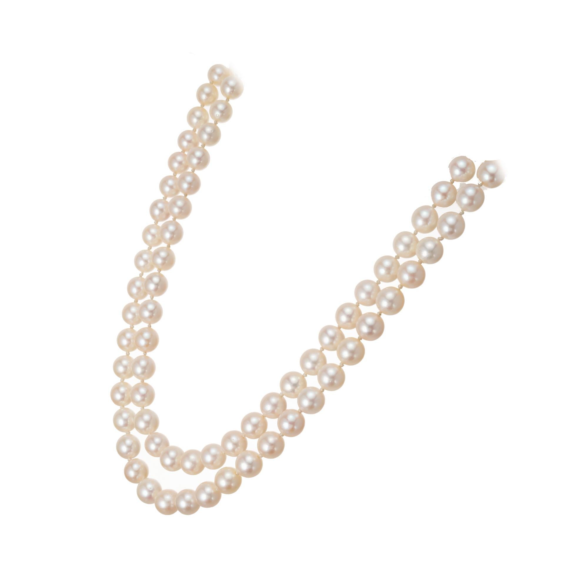 Round Cut Multi-Strand Japanese Akoya Cultured Pearl 14 Karat Yellow Gold Necklace