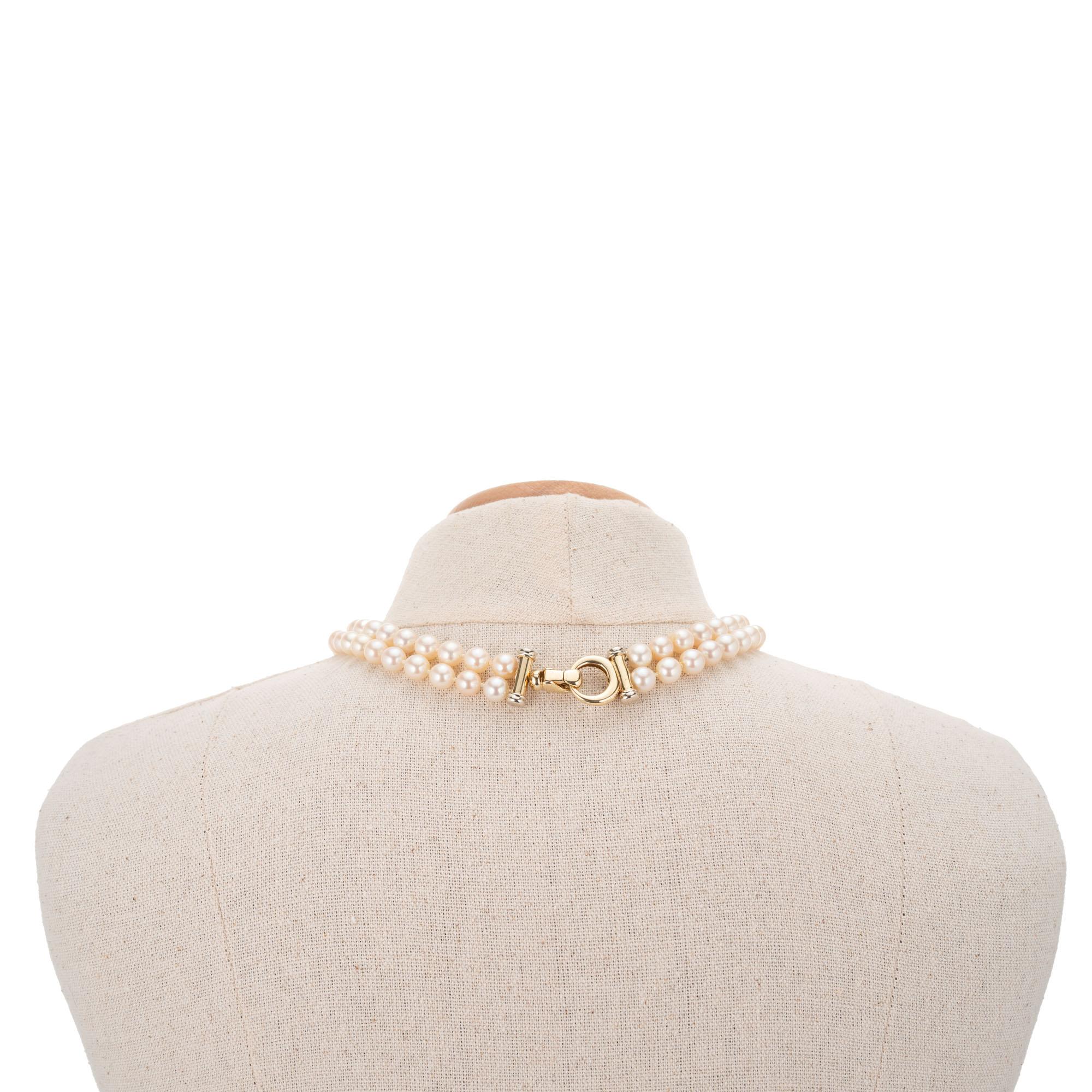 Women's Multi-Strand Japanese Akoya Cultured Pearl 14 Karat Yellow Gold Necklace