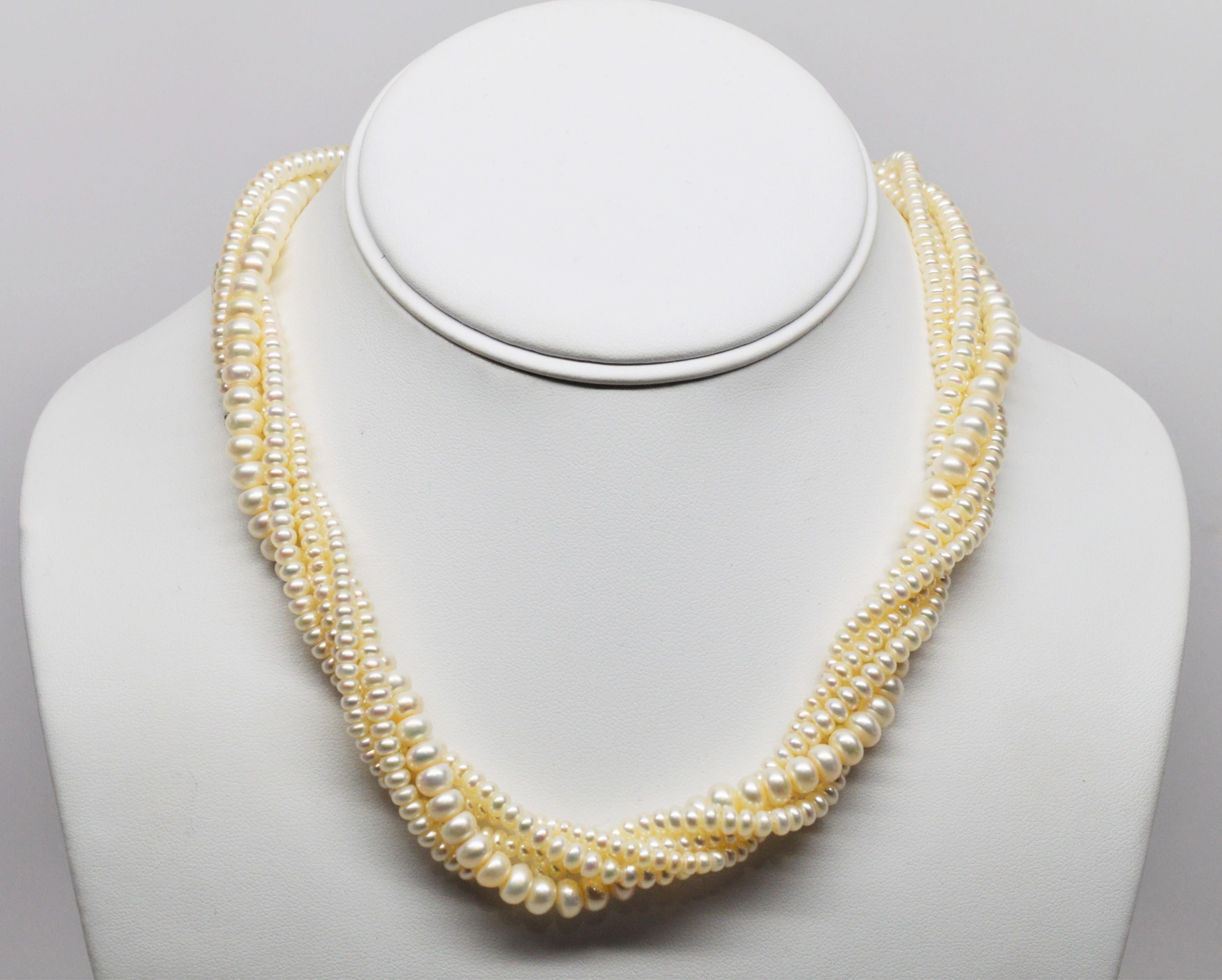 Multi Strand Akoya Button Pearl Necklace In New Condition In Mount Kisco, NY