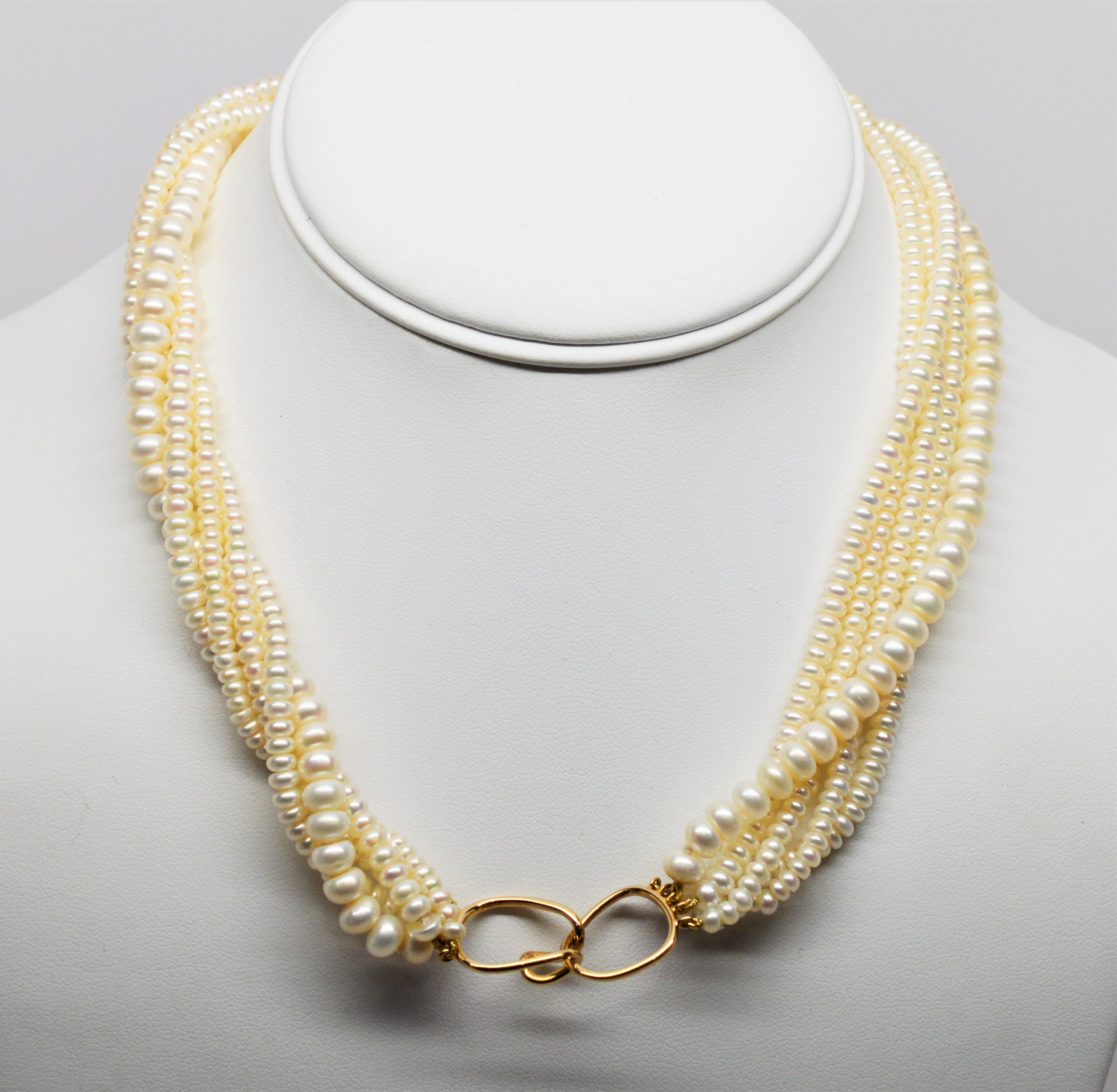 Women's Multi Strand Akoya Button Pearl Necklace