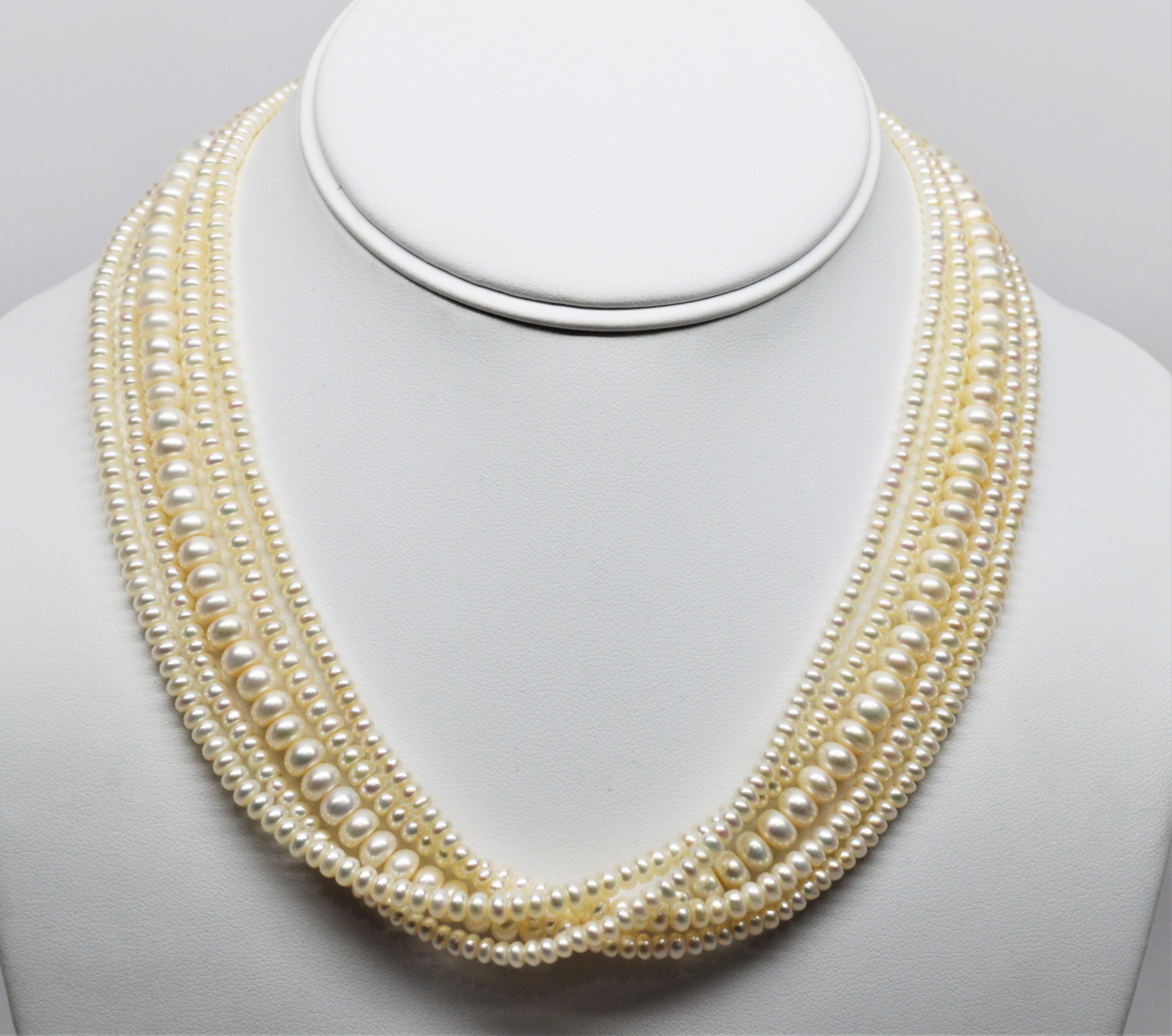 Multi Strand Akoya Button Pearl Necklace 3