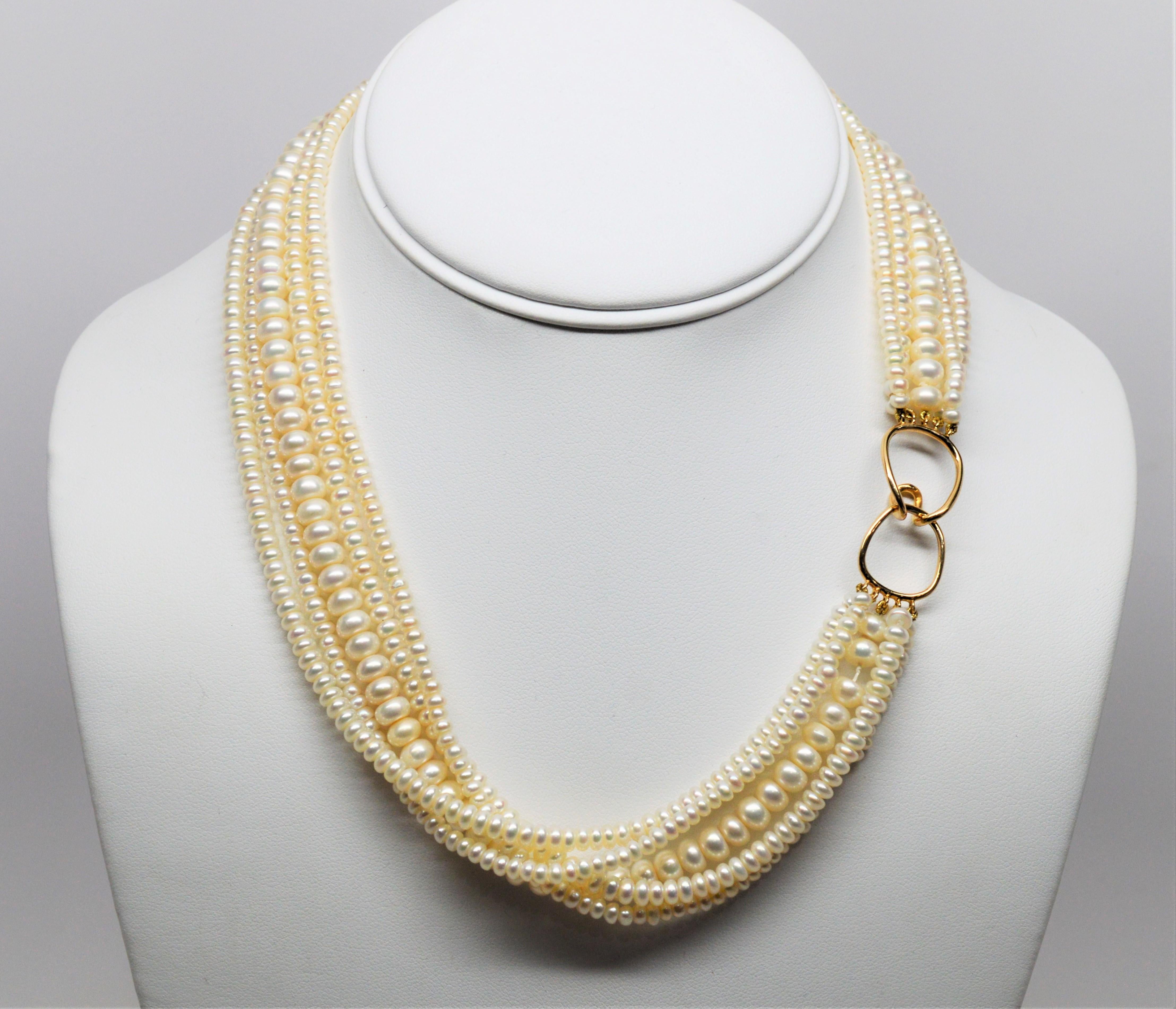 Multi Strand Akoya Button Pearl Necklace 4