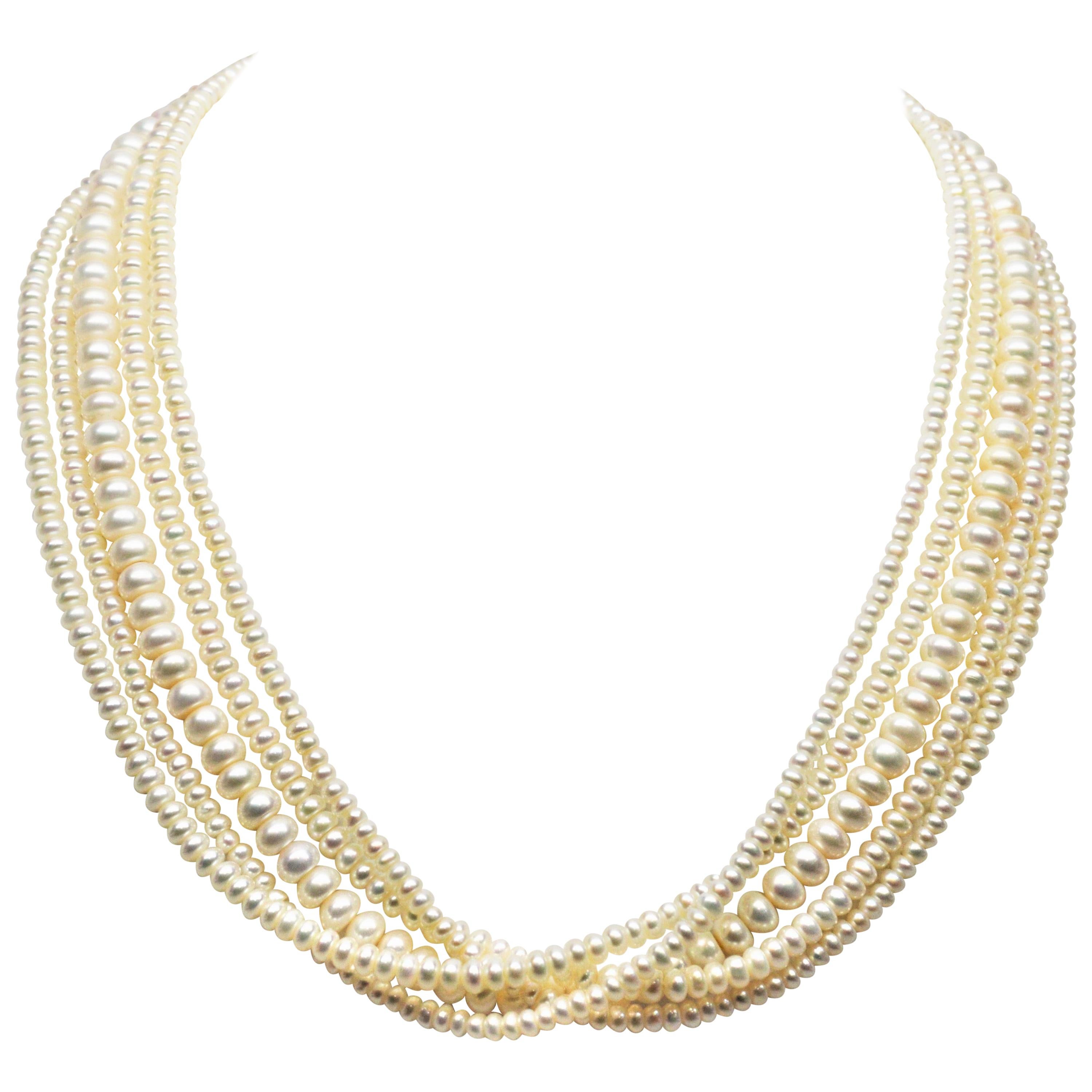 Multi Strand Akoya Button Pearl Necklace