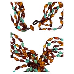 Multi Strand Amber And Turquoise Necklace