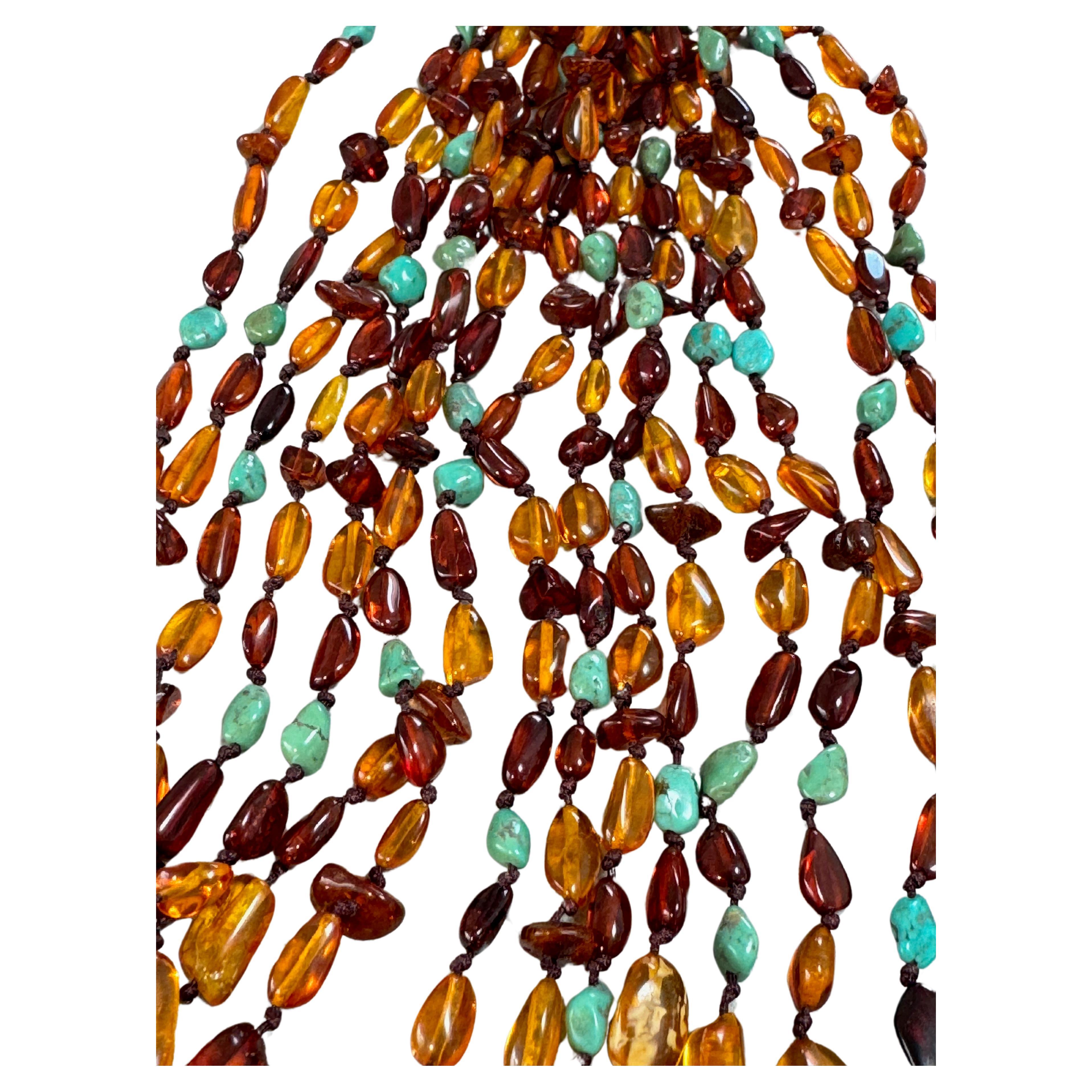 Artist Multi Strand Amber And Turquoise Necklace
