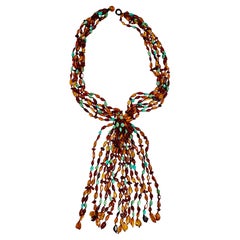 Multi Strand Amber And Turquoise Necklace