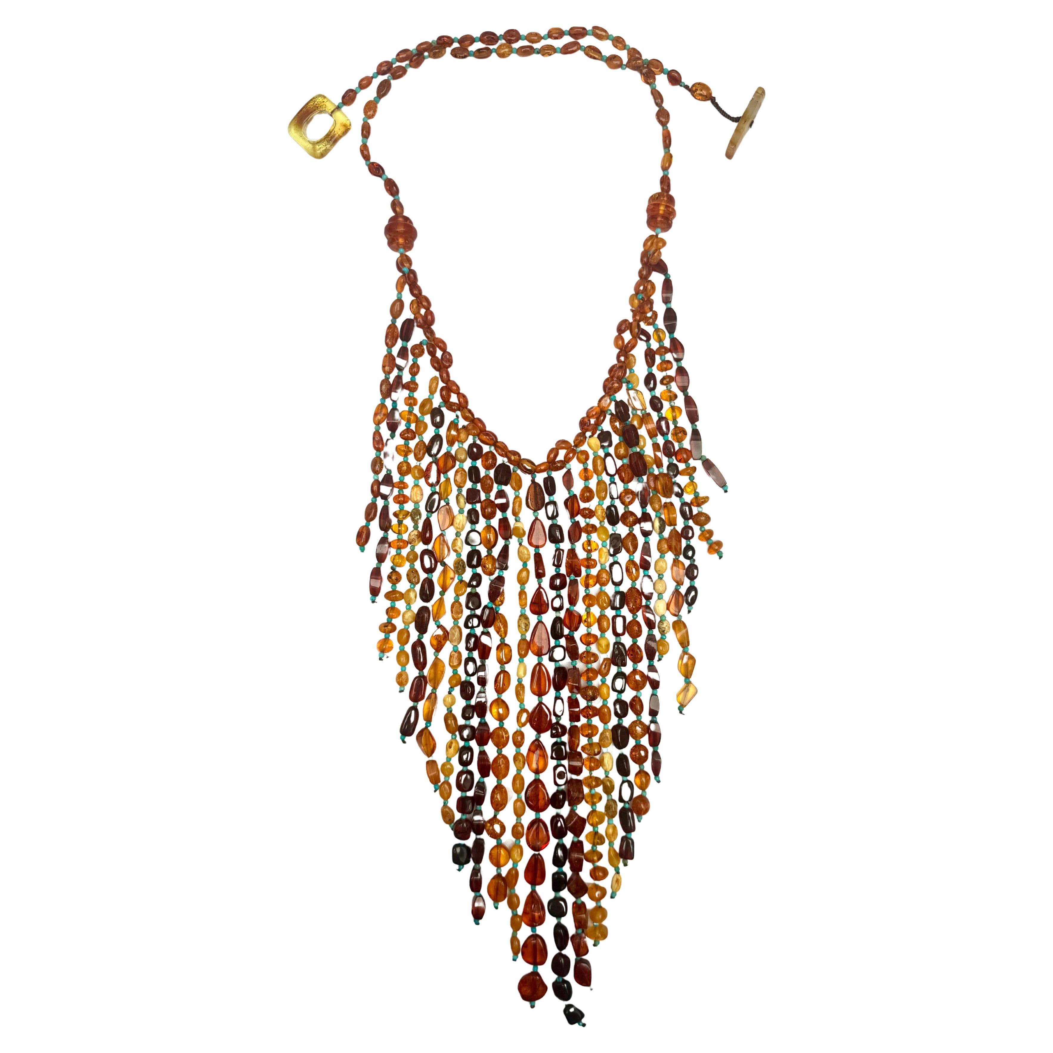 Multi Strand Amber And Turquoise Necklace