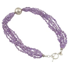 Multi-Strand Amethyst and Sterling Silver Necklace, 18 Inches Long