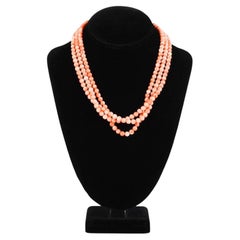 Multi Strand Angel Skin Coral Necklace With 18K Gold Clasp