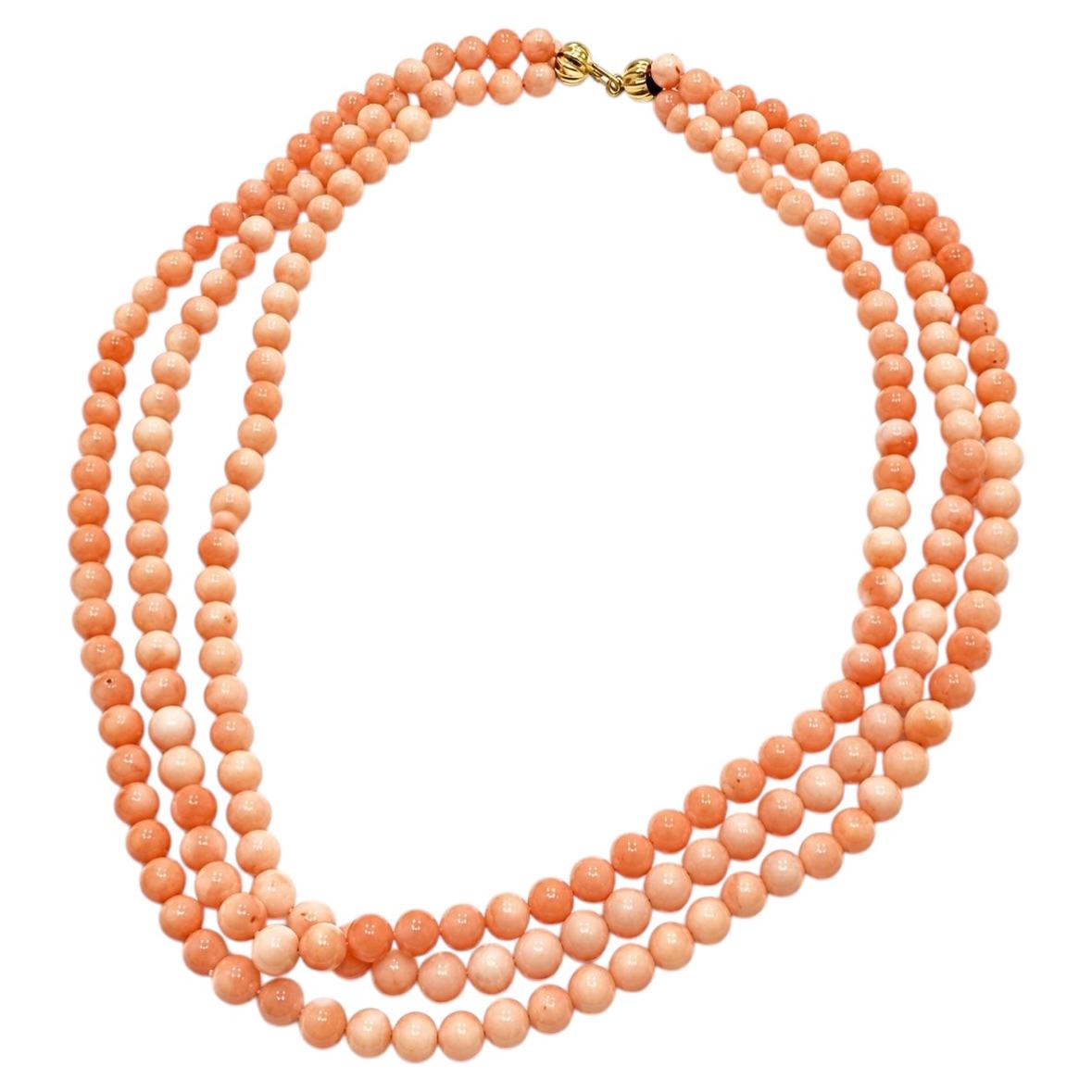Multi Strand Angel Skin Coral Necklace With 18K Gold Clasp