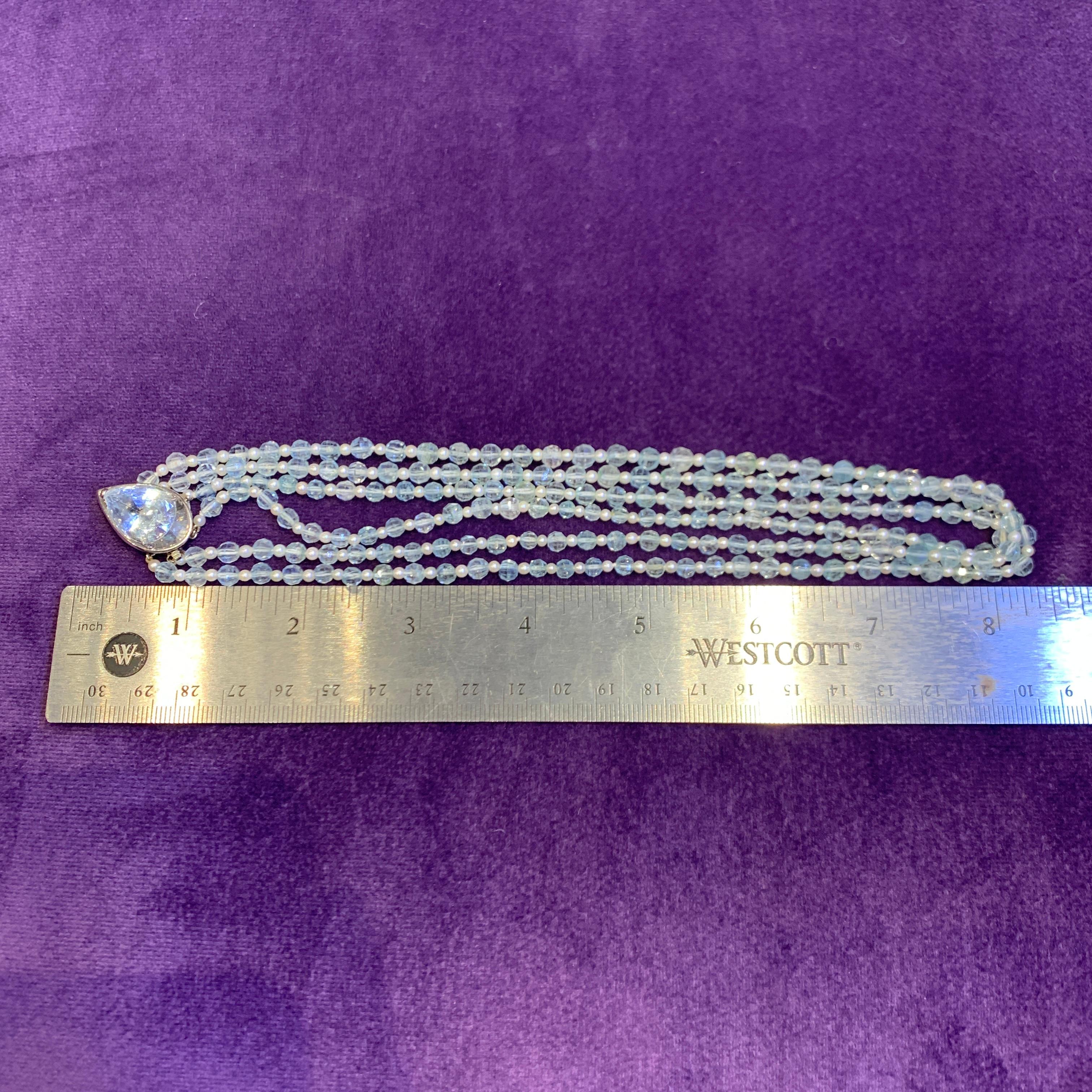 Mehrstrangige Halskette aus Aquamarin und Perle im Angebot 2