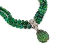 Multi Strand Bead Emerald Necklace with Carved Drop Pendant