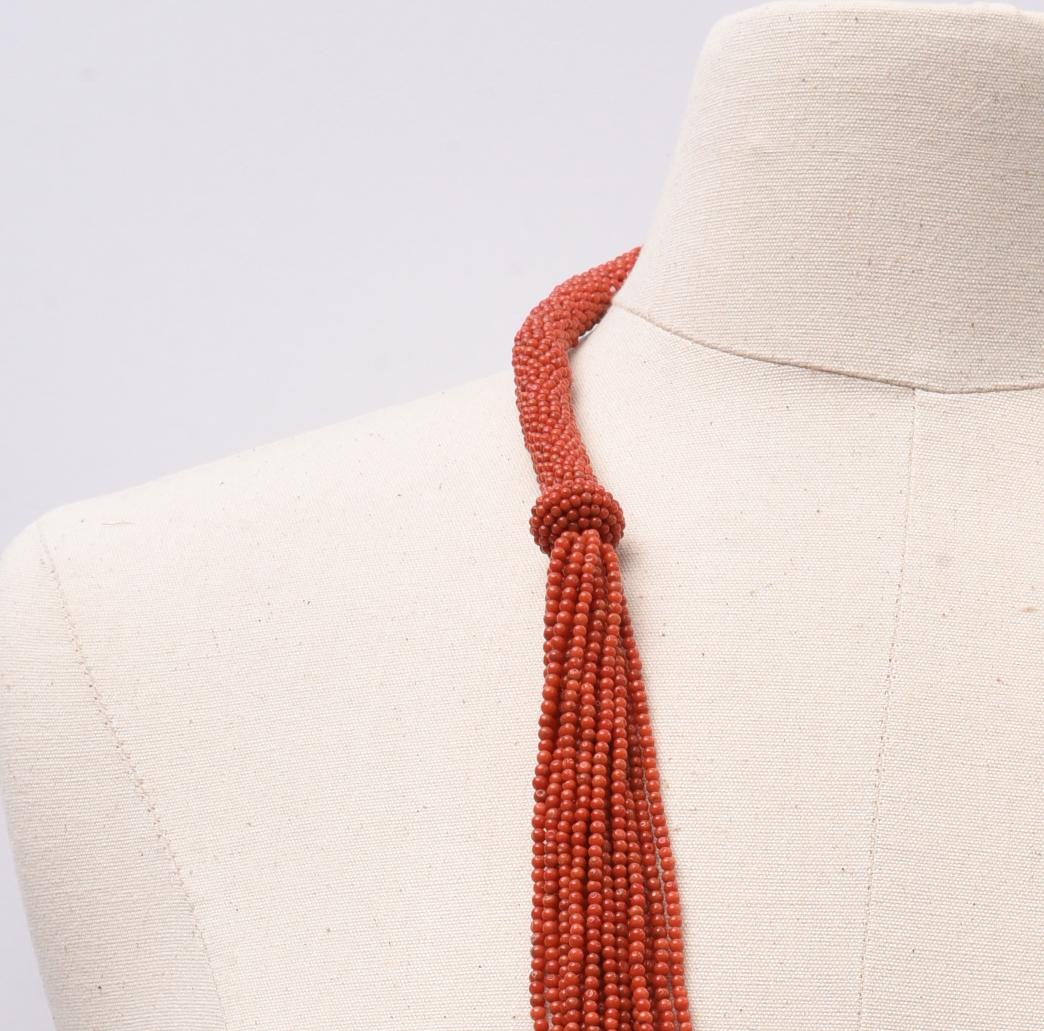 Multi-Strand Beaded Coral Necklace In Excellent Condition In Nantucket, MA