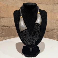 Multi-Strand Black Bead Necklace Tribal Boho Style