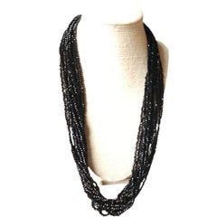 Multi-Strand Black Spinel and Sterling Silver Southwestern Necklace, 1990s