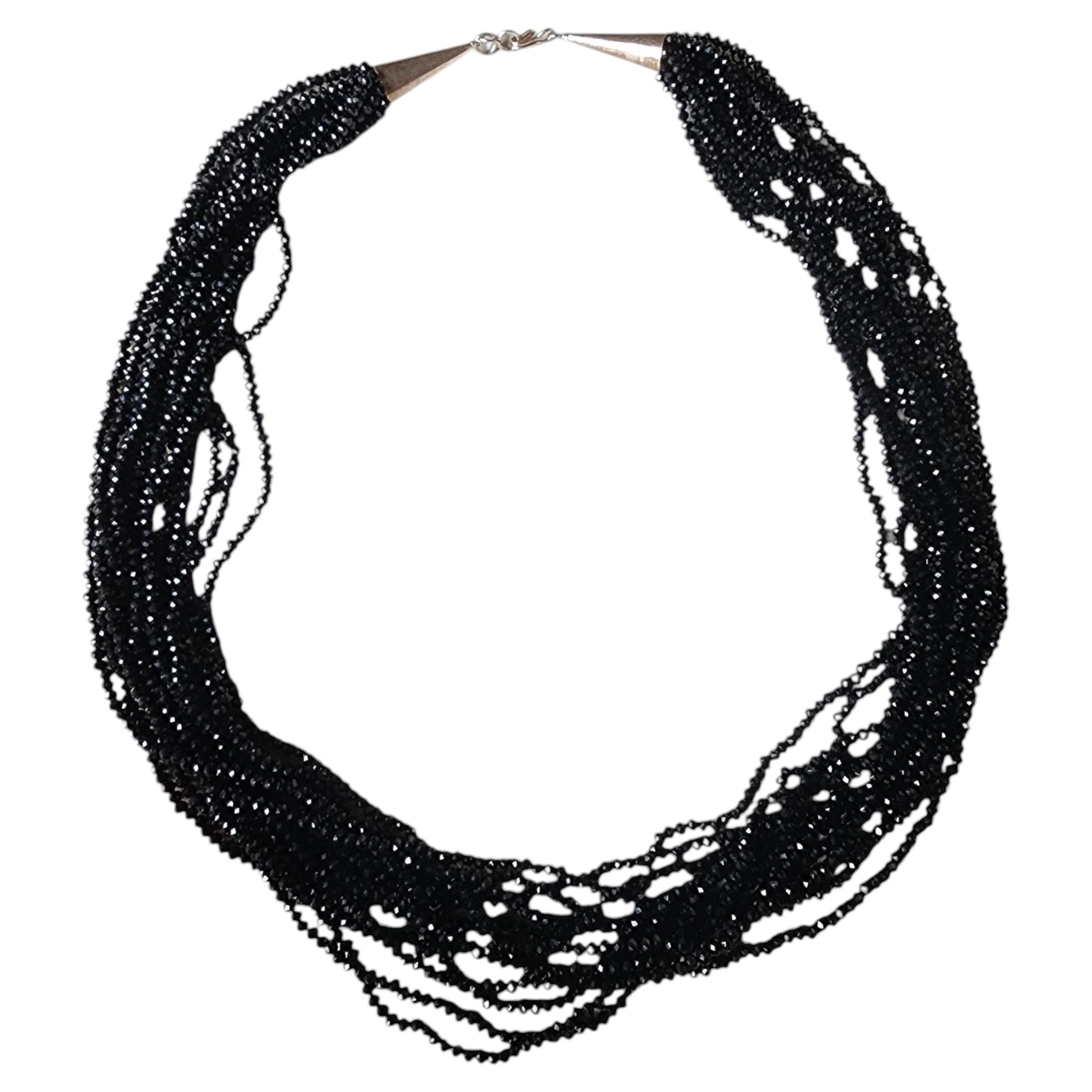 Mehrsträngige Halskette im Südwest-Stil aus schwarzem Spinell und Sterlingsilber, 1990er Jahre
