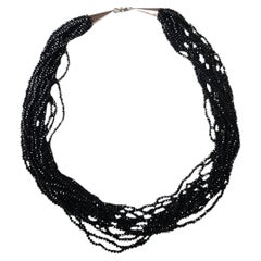 Multi-Strand Black Spinel and Sterling Silver Southwestern Necklace, 1990s