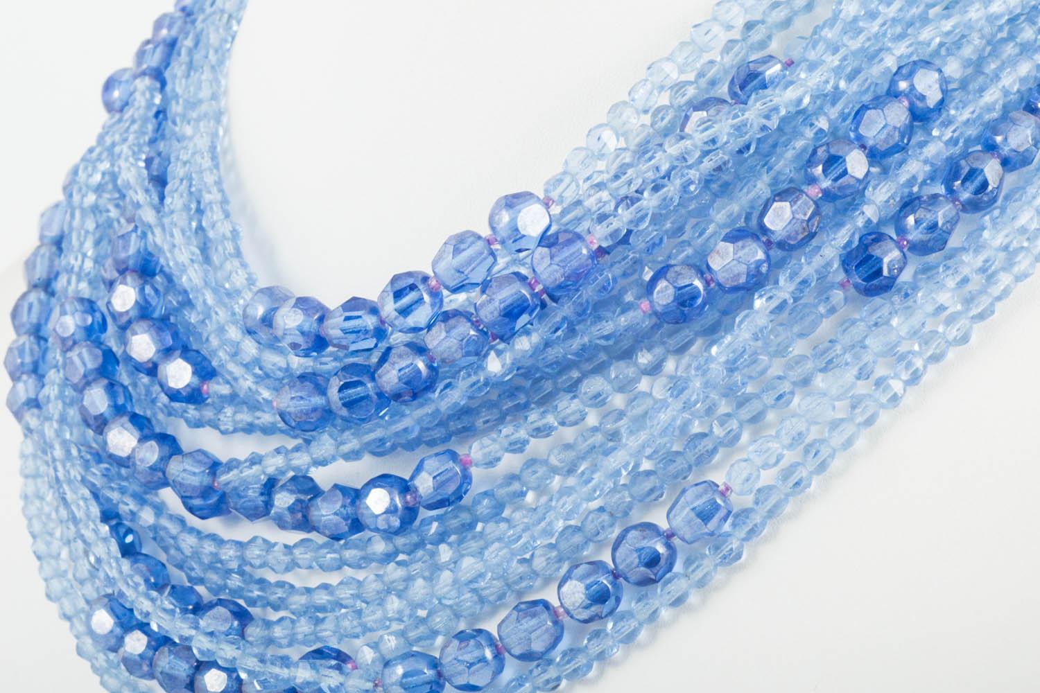 Mehrstrangige blaue facettierte Perlenkette und Ohrringe, Ornella, Italien, 1960er Jahre 2